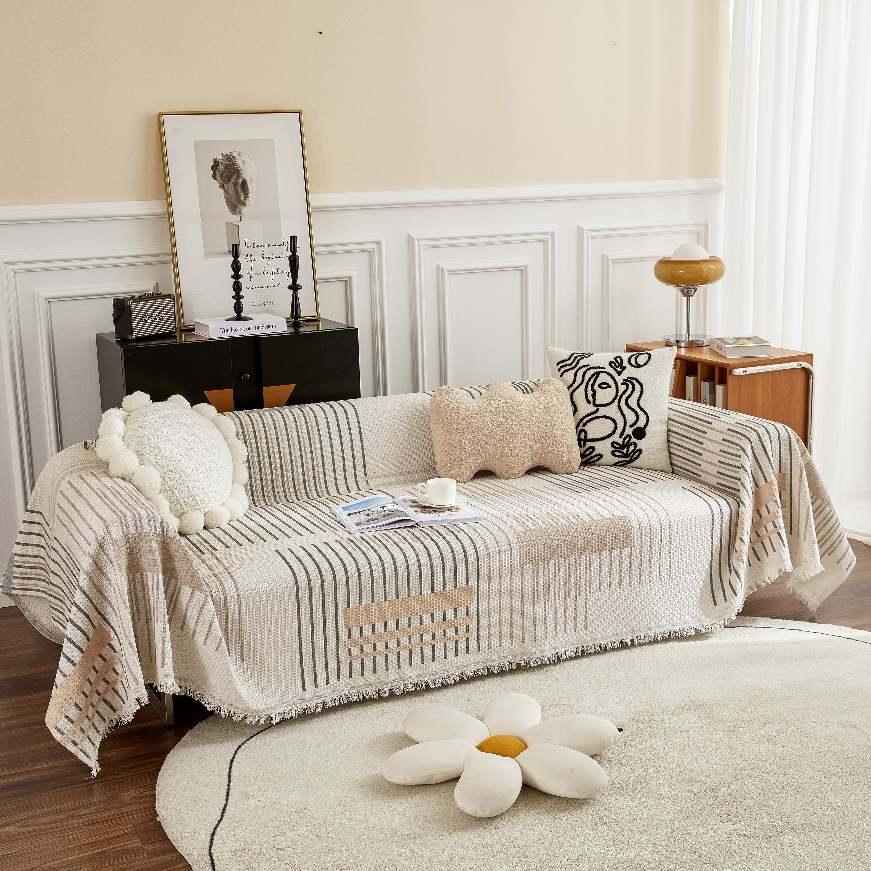 Waffle Lattice Fabric Sofa Cover, Multi-purpose Soft Sofa Throw, Couch Cover Blanket Throws for Couches