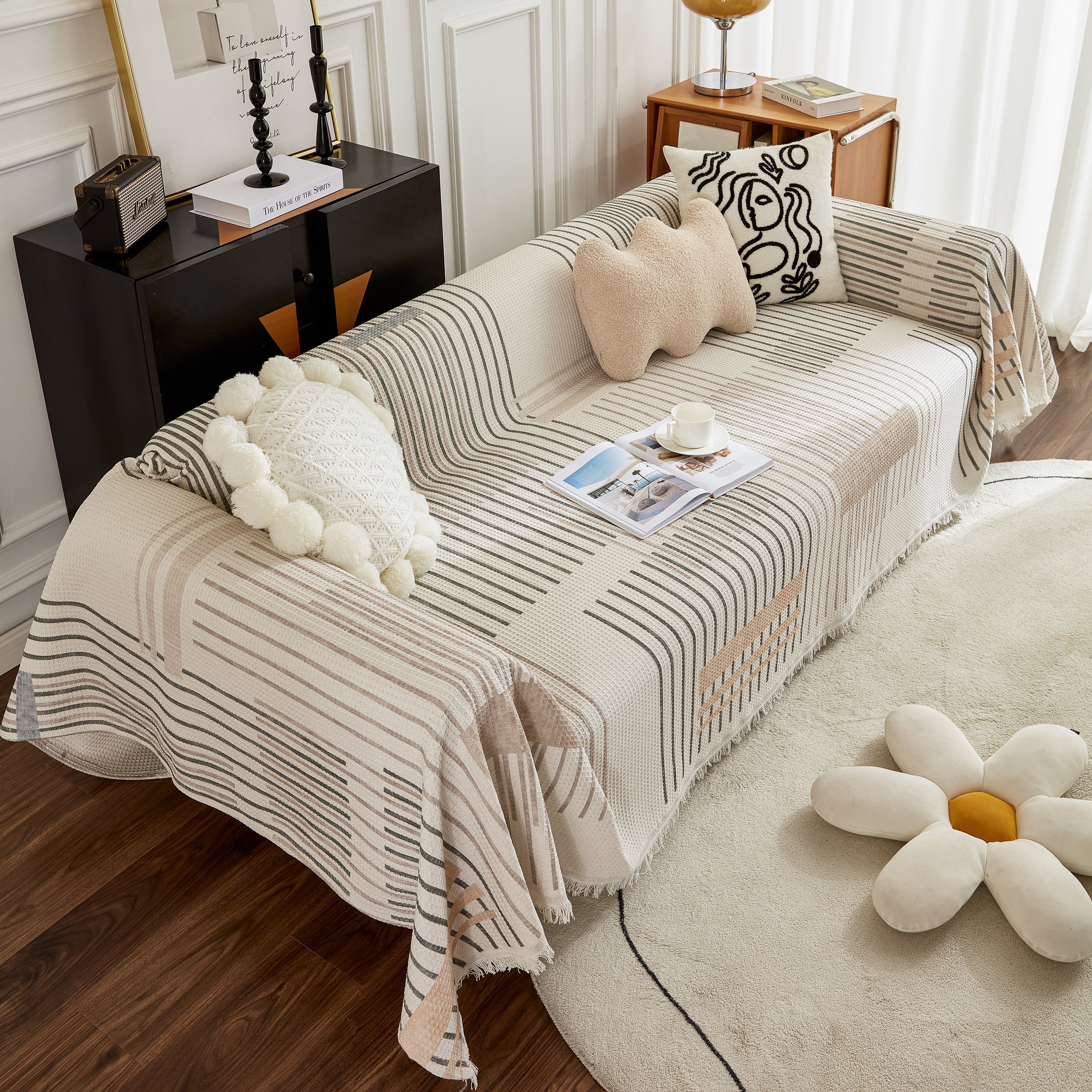 Waffle Lattice Fabric Sofa Cover, Multi-purpose Soft Sofa Throw, Couch Cover Blanket Throws for Couches