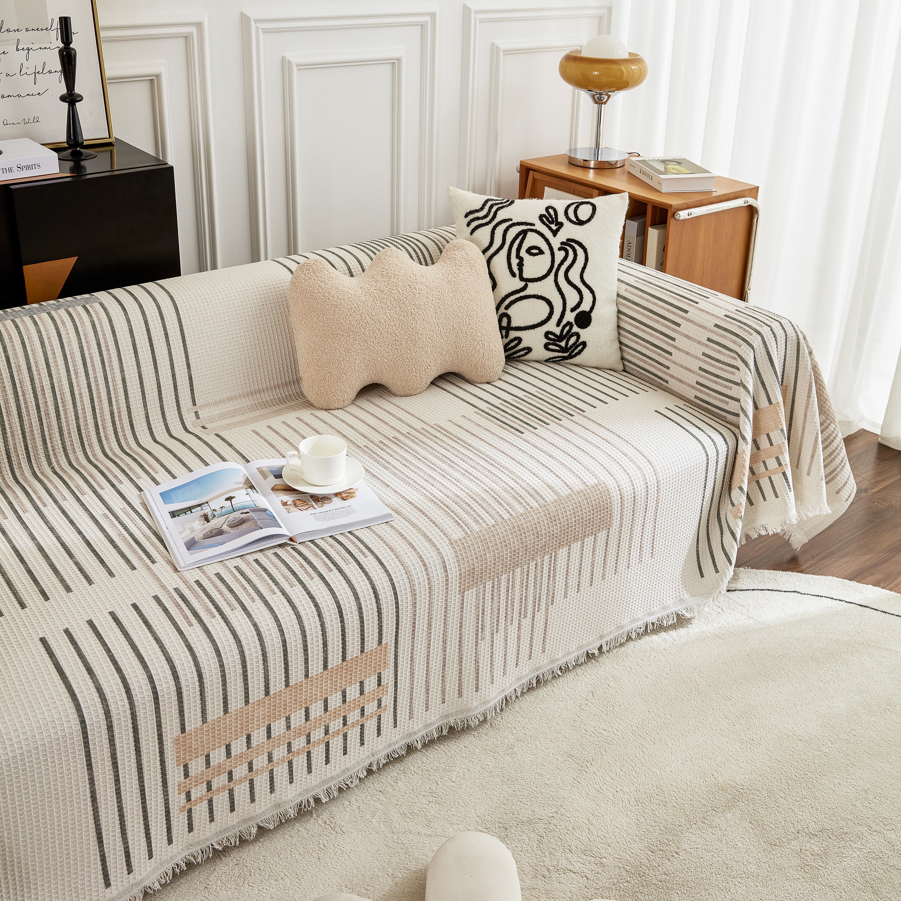 Waffle Lattice Fabric Sofa Cover, Multi-purpose Soft Sofa Throw, Couch Cover Blanket Throws for Couches