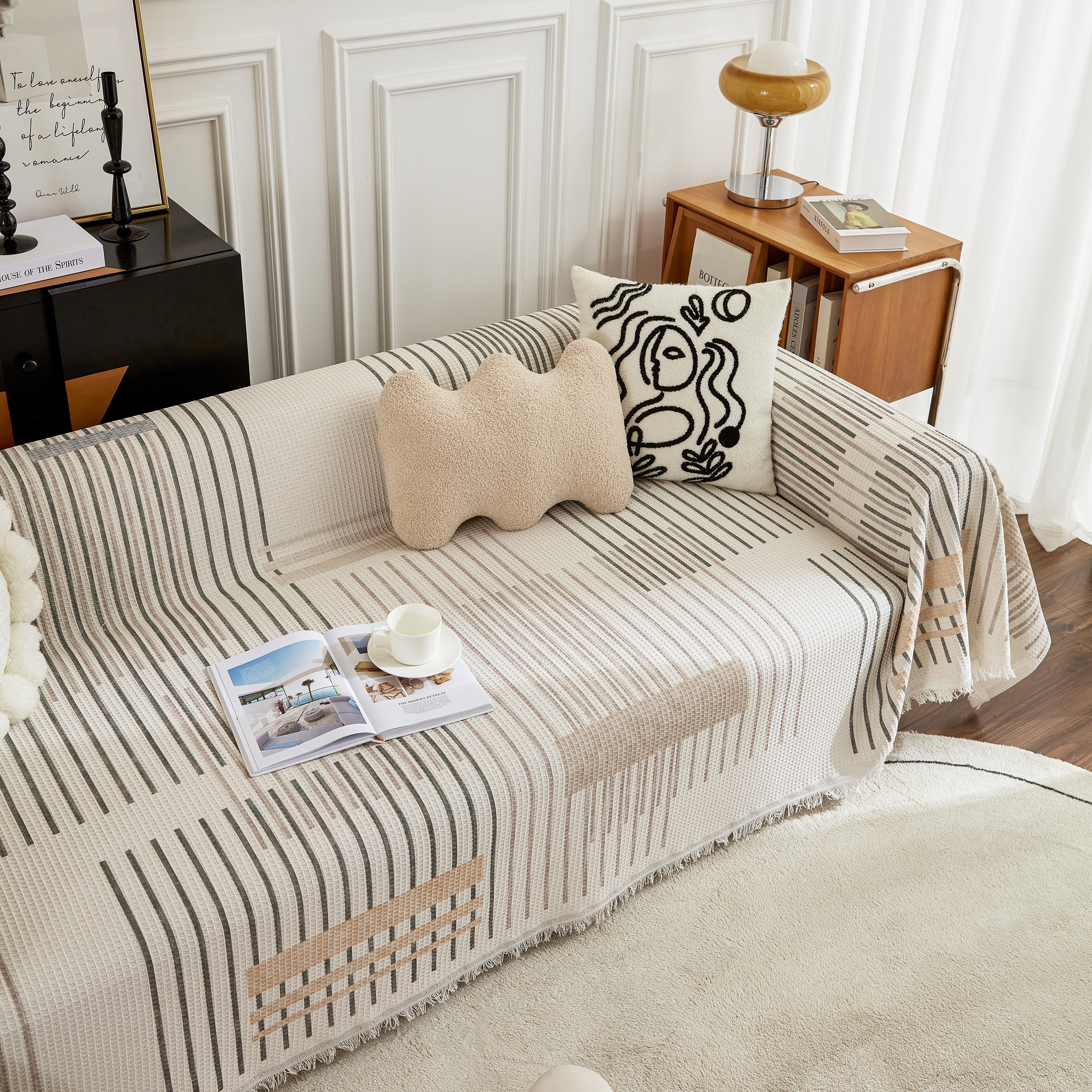Waffle Lattice Fabric Sofa Cover, Multi-purpose Soft Sofa Throw, Couch Cover Blanket Throws for Couches