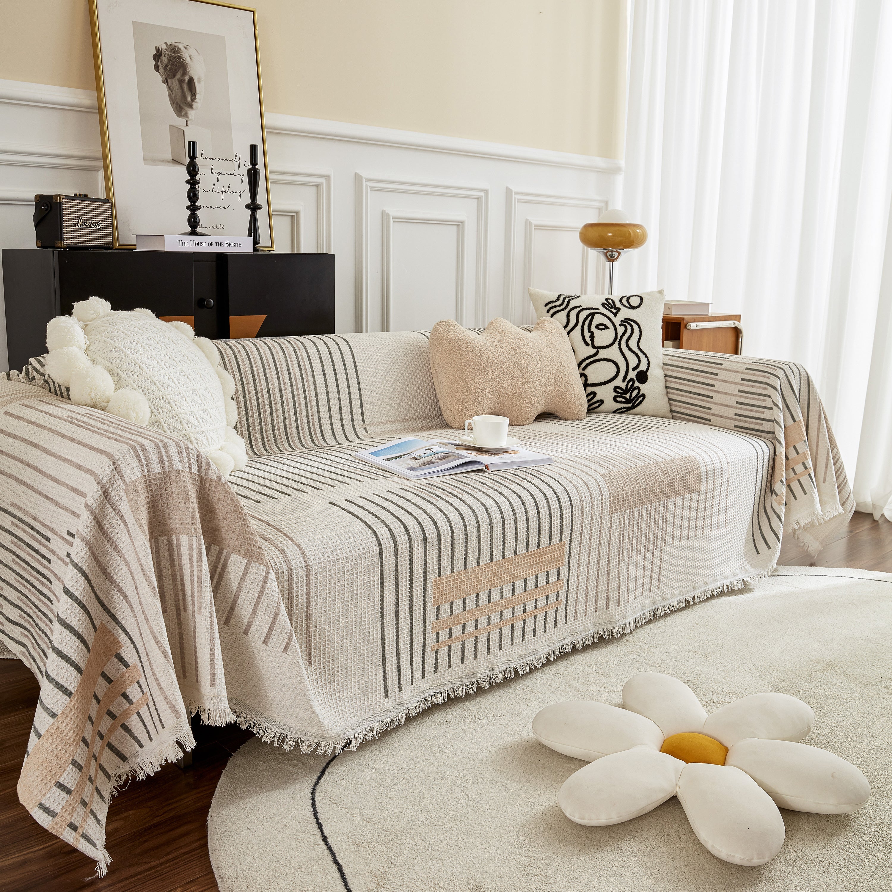 Waffle Lattice Fabric Sofa Cover, Multi-purpose Soft Sofa Throw, Couch Cover Blanket Throws for Couches