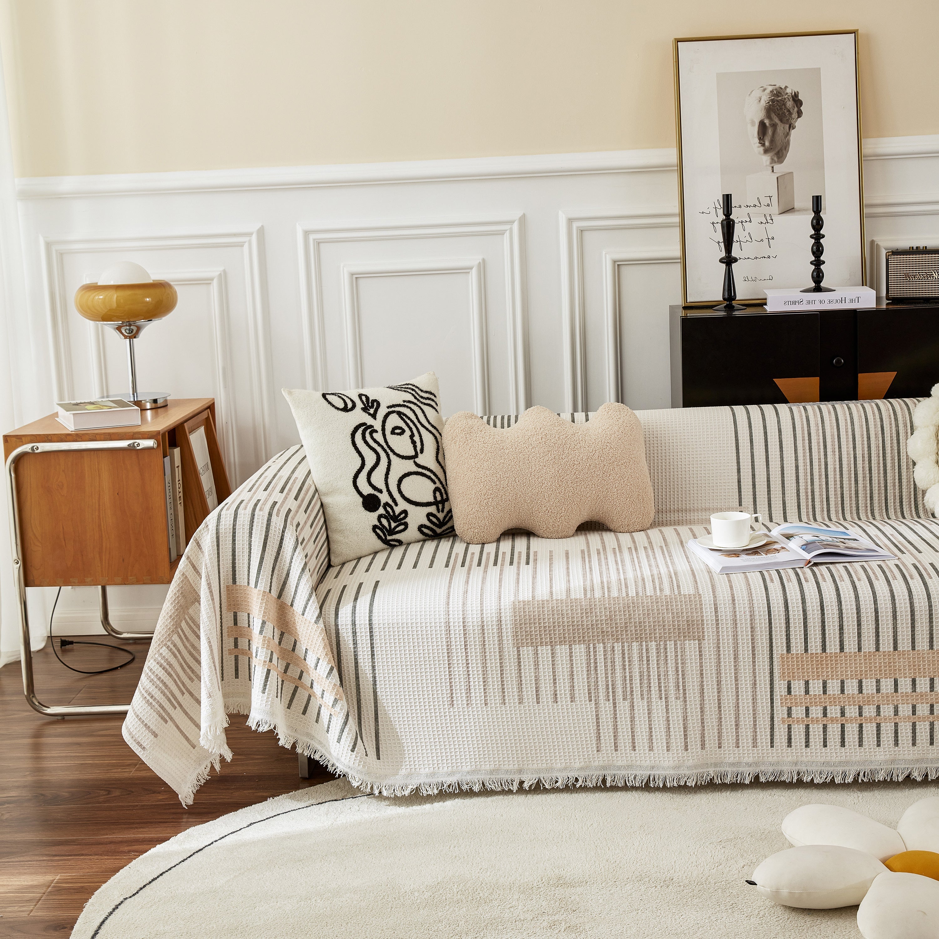 Waffle Lattice Fabric Sofa Cover, Multi-purpose Soft Sofa Throw, Couch Cover Blanket Throws for Couches