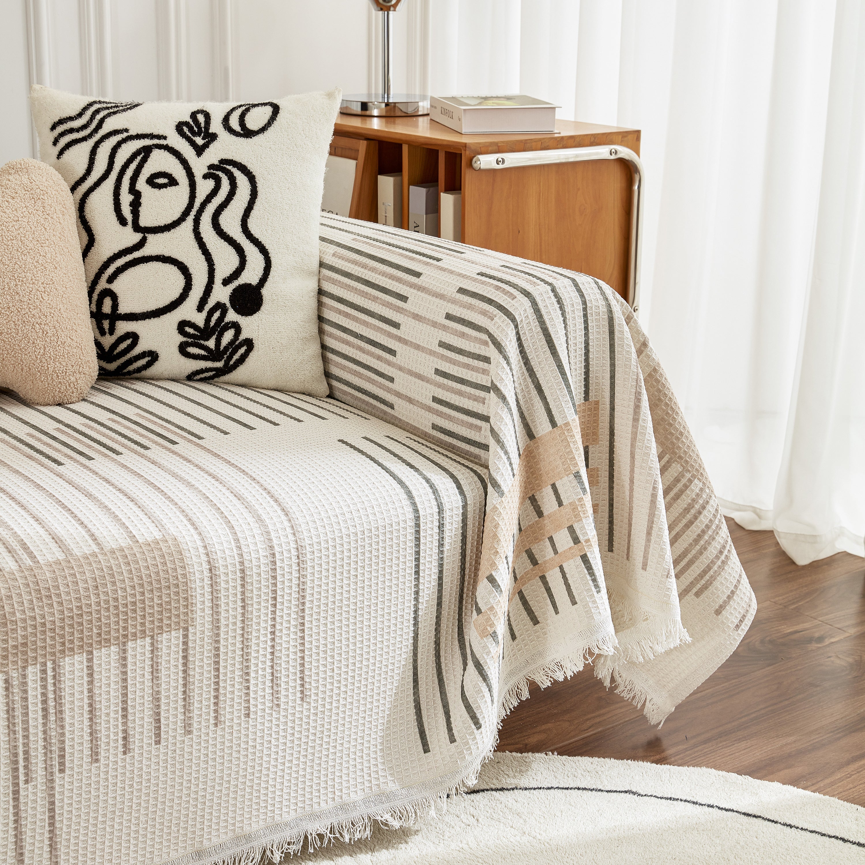 Waffle Lattice Fabric Sofa Cover, Multi-purpose Soft Sofa Throw, Couch Cover Blanket Throws for Couches