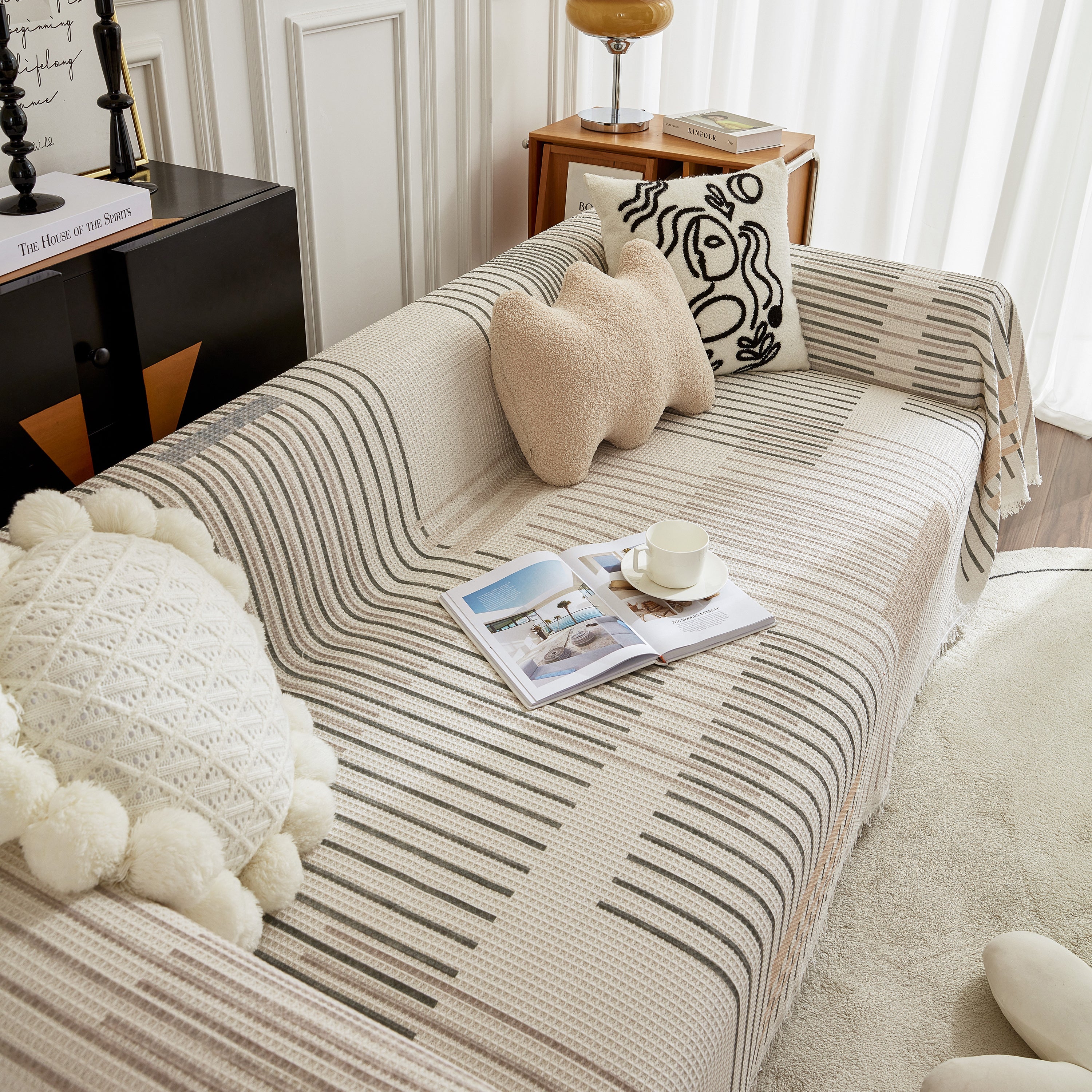 Waffle Lattice Fabric Sofa Cover, Multi-purpose Soft Sofa Throw, Couch Cover Blanket Throws for Couches
