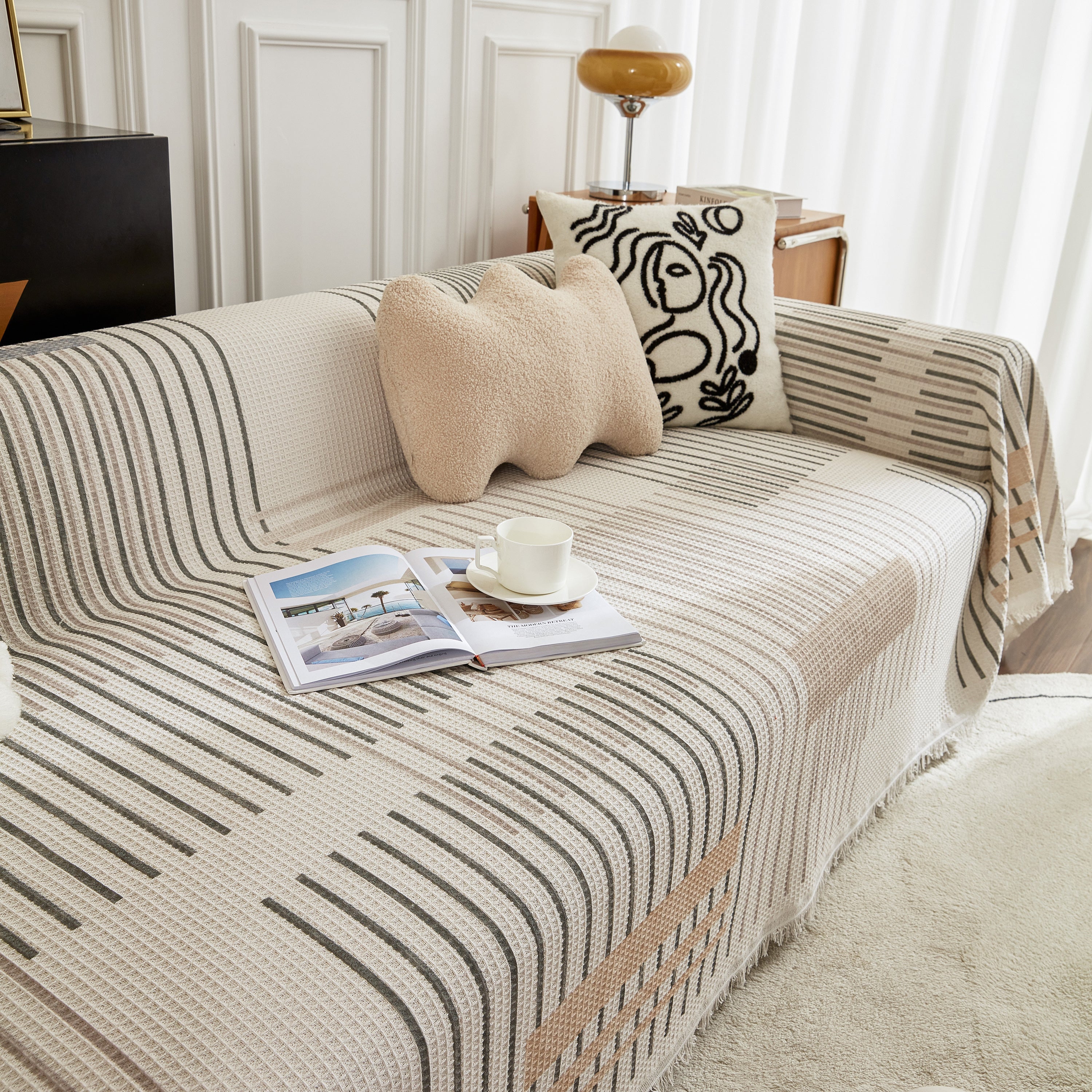 Waffle Lattice Fabric Sofa Cover, Multi-purpose Soft Sofa Throw, Couch Cover Blanket Throws for Couches