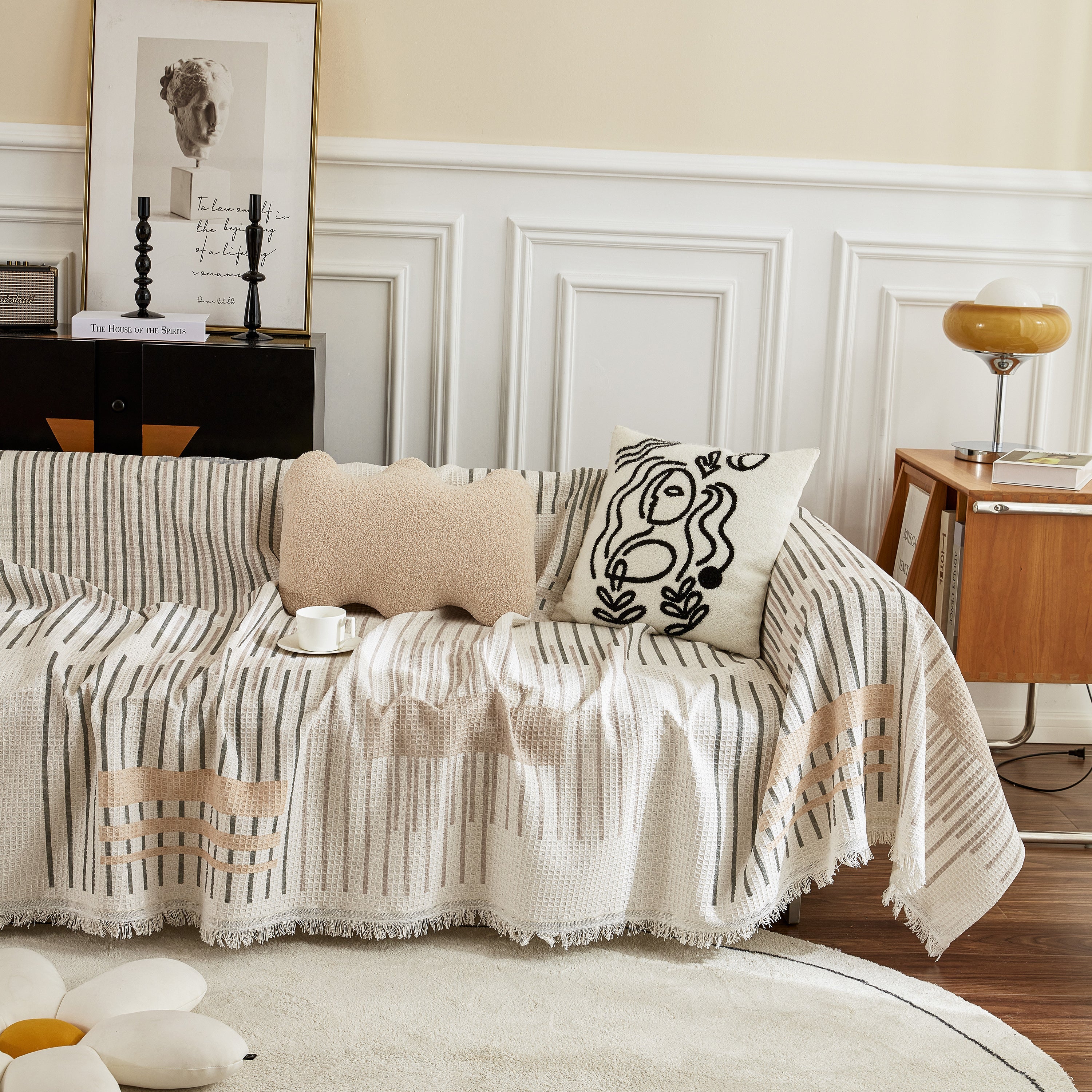 Waffle Lattice Fabric Sofa Cover, Multi-purpose Soft Sofa Throw, Couch Cover Blanket Throws for Couches