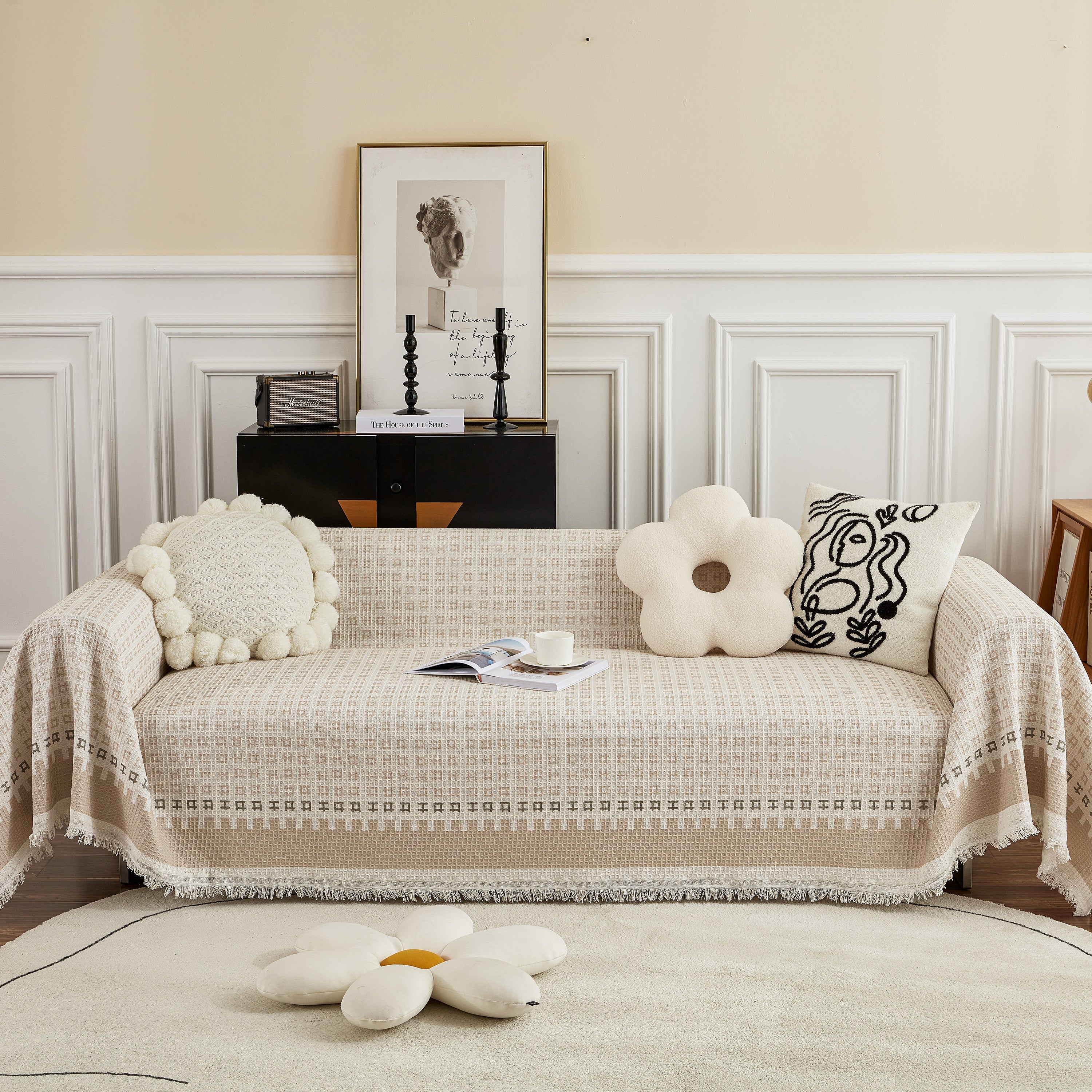 Waffle Lattice Fabric Sofa Cover, Multi-purpose Soft Sofa Throw, Couch Cover Blanket Throws for Couches