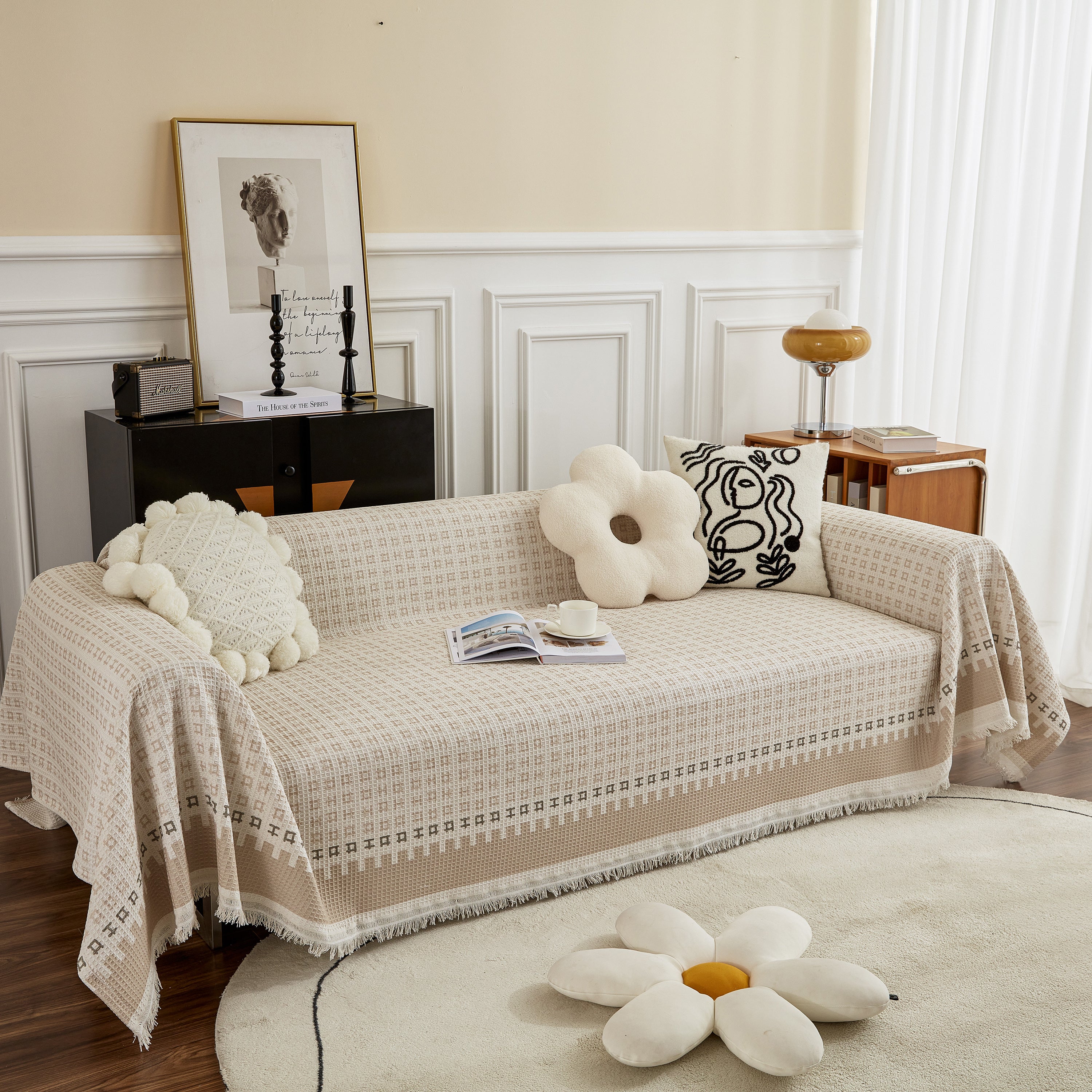 Waffle Lattice Fabric Sofa Cover, Multi-purpose Soft Sofa Throw, Couch Cover Blanket Throws for Couches