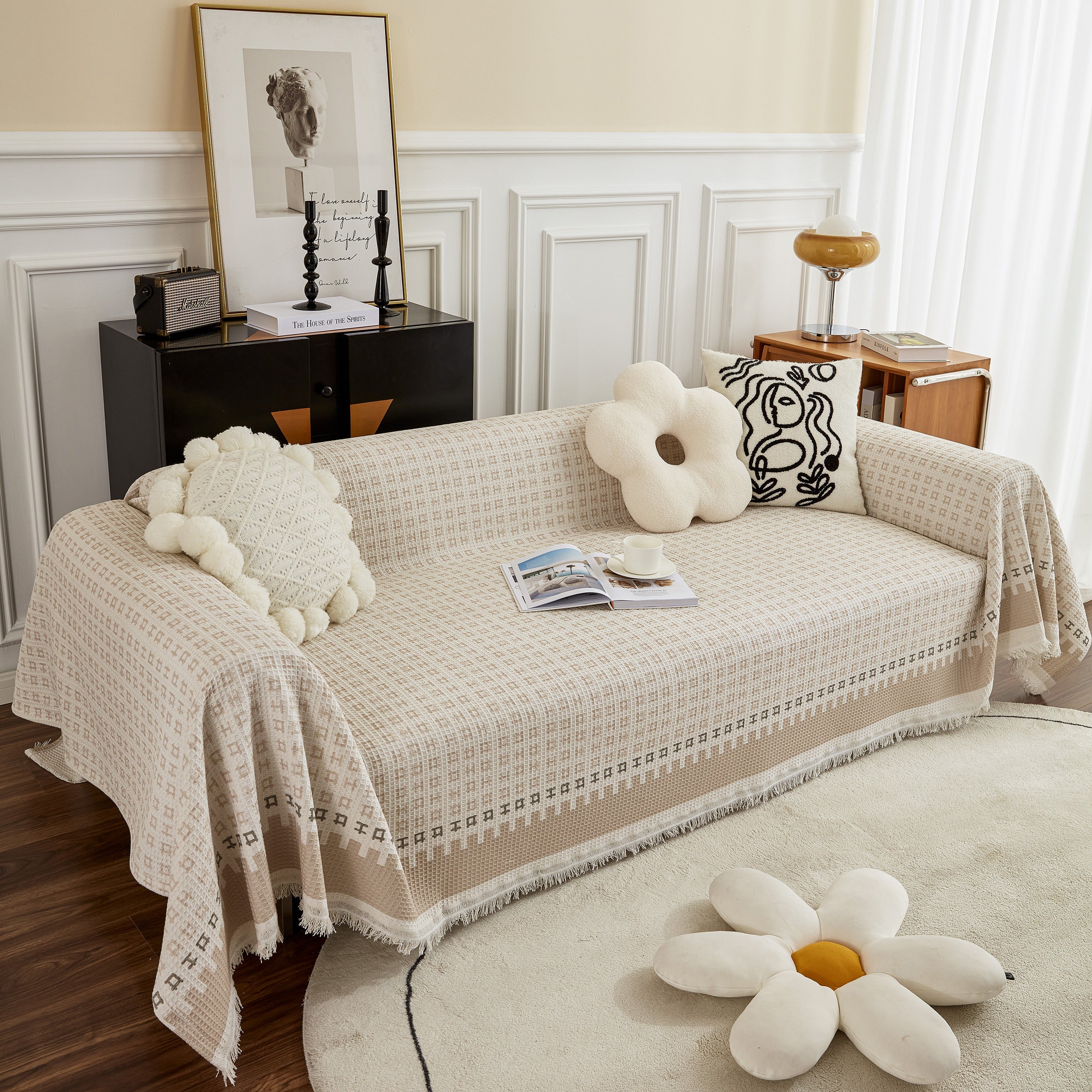 Waffle Lattice Fabric Sofa Cover, Multi-purpose Soft Sofa Throw, Couch Cover Blanket Throws for Couches