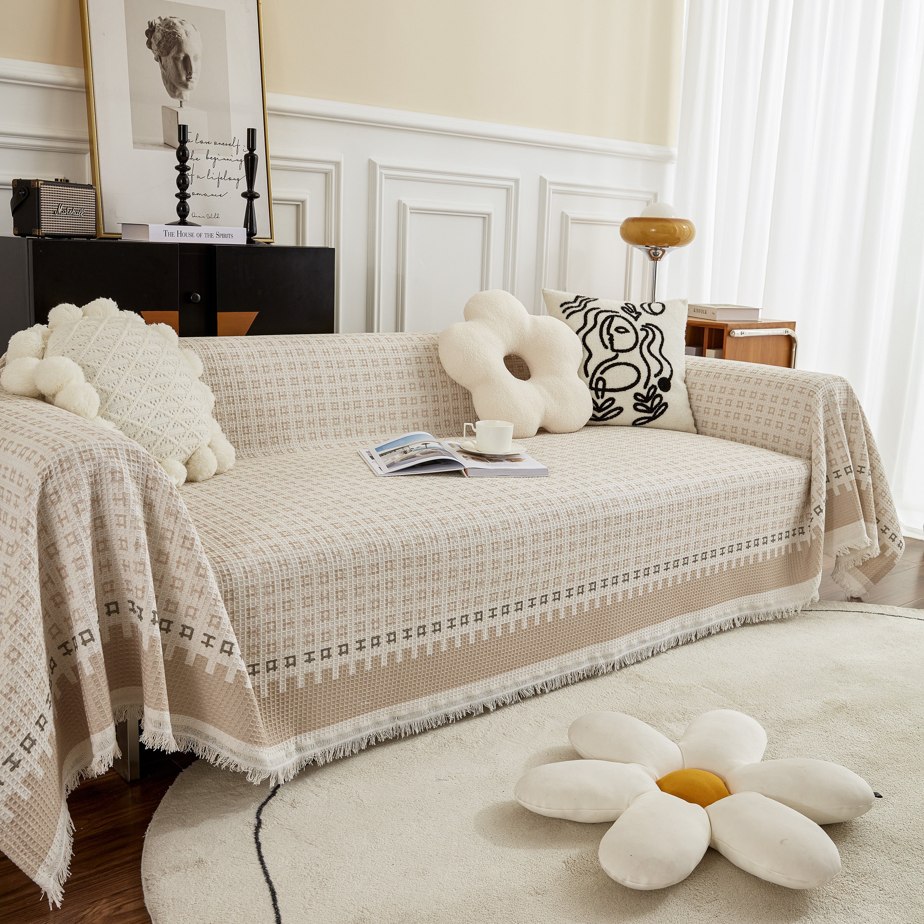 Waffle Lattice Fabric Sofa Cover, Multi-purpose Soft Sofa Throw, Couch Cover Blanket Throws for Couches