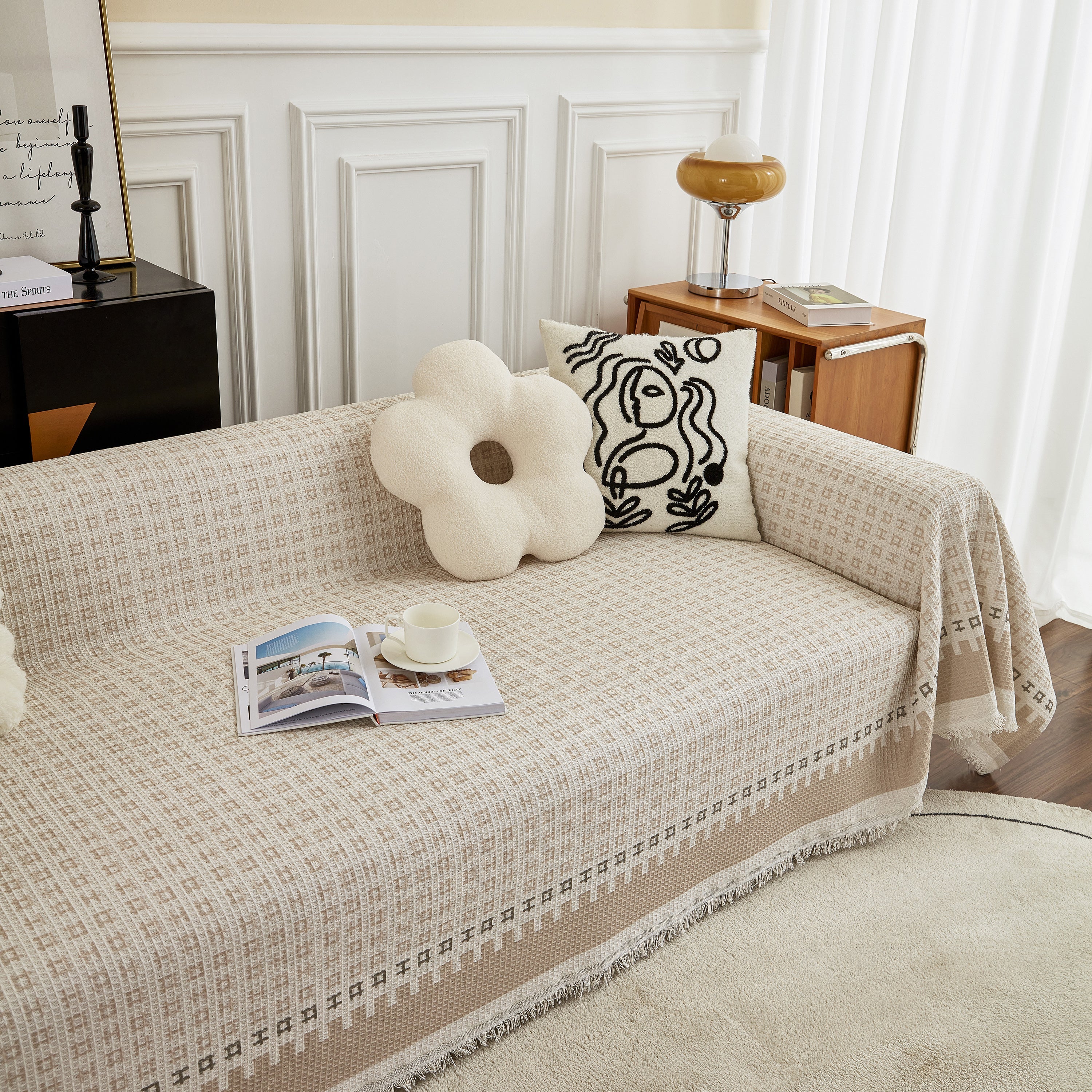 Waffle Lattice Fabric Sofa Cover, Multi-purpose Soft Sofa Throw, Couch Cover Blanket Throws for Couches