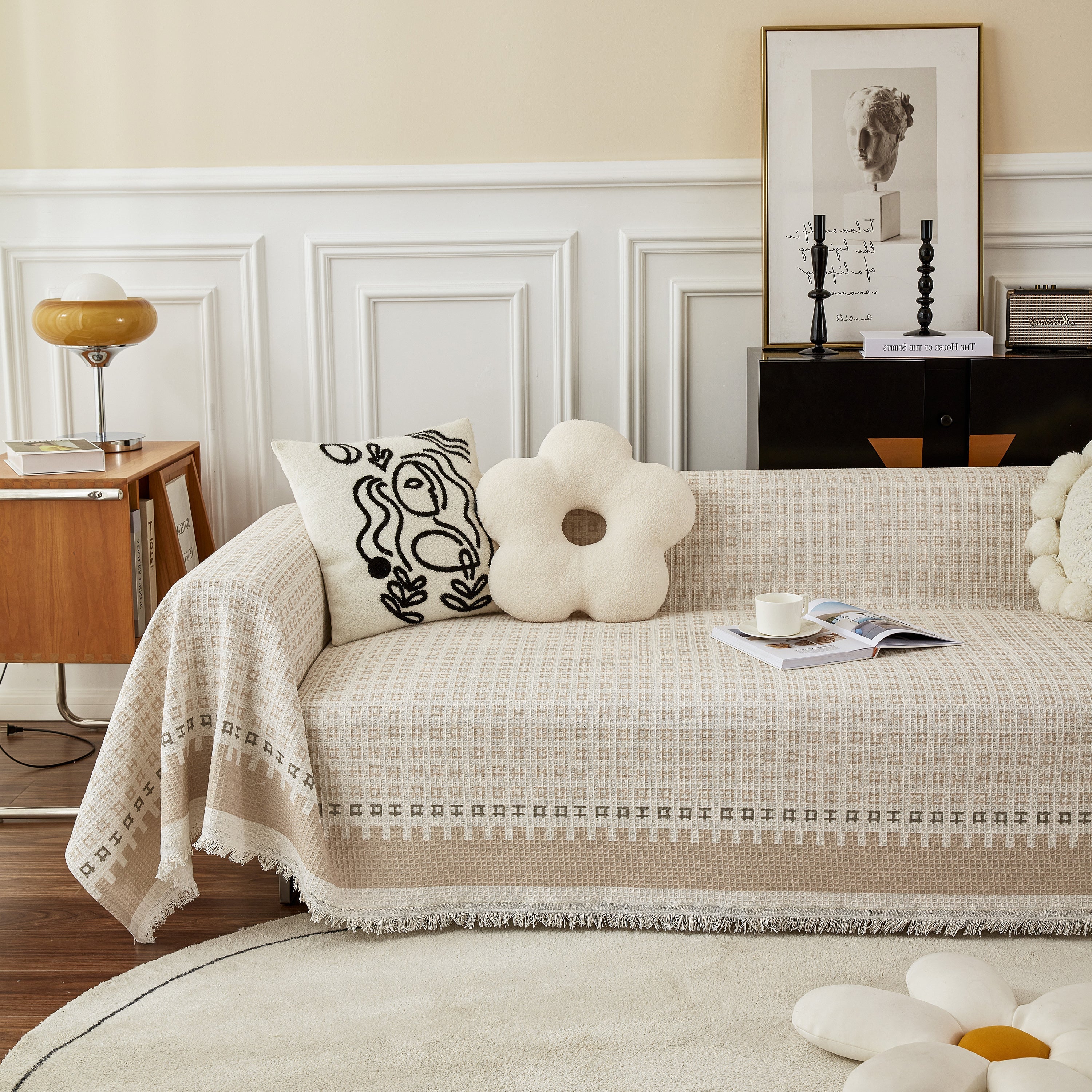Waffle Lattice Fabric Sofa Cover, Multi-purpose Soft Sofa Throw, Couch Cover Blanket Throws for Couches