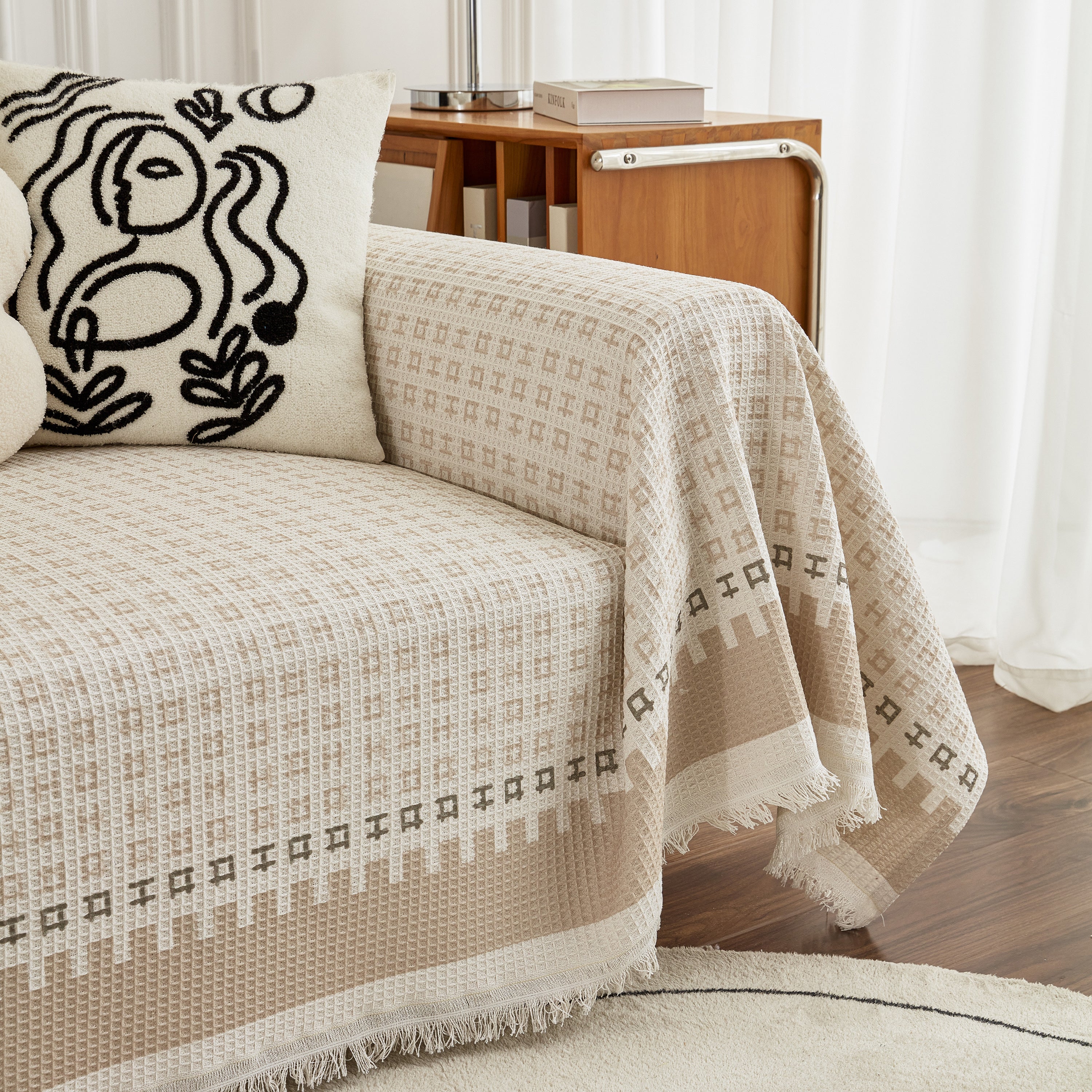 Waffle Lattice Fabric Sofa Cover, Multi-purpose Soft Sofa Throw, Couch Cover Blanket Throws for Couches
