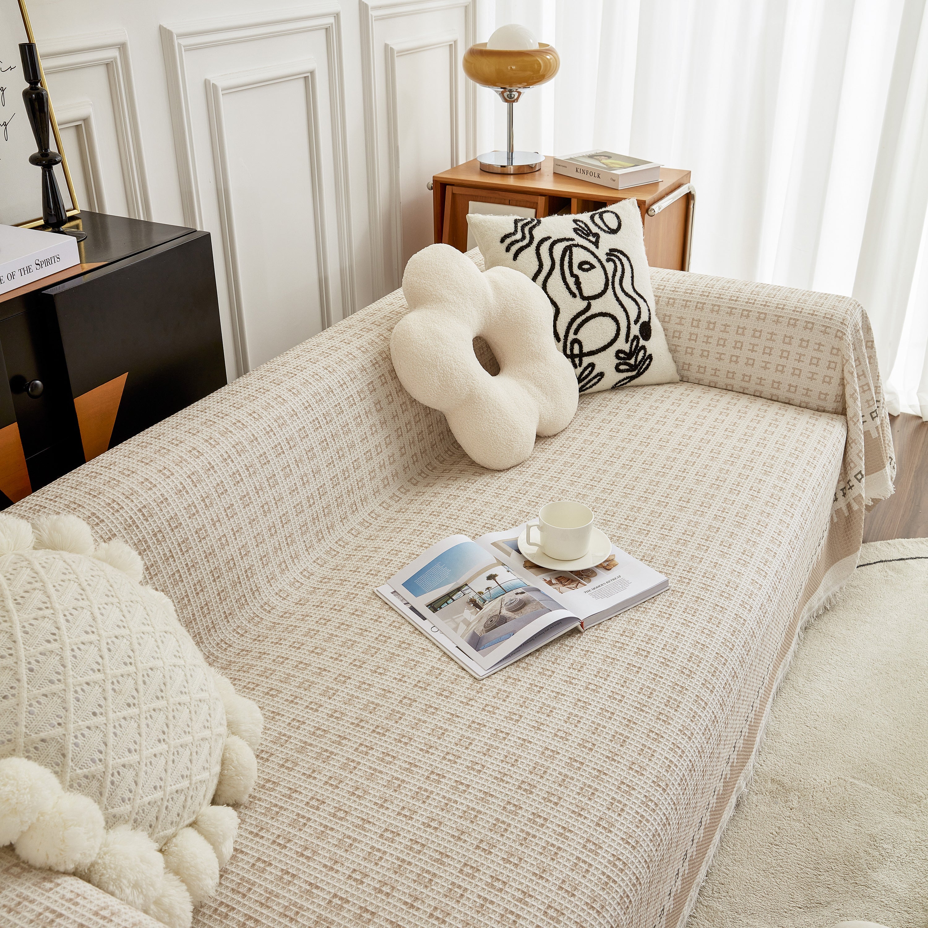 Waffle Lattice Fabric Sofa Cover, Multi-purpose Soft Sofa Throw, Couch Cover Blanket Throws for Couches