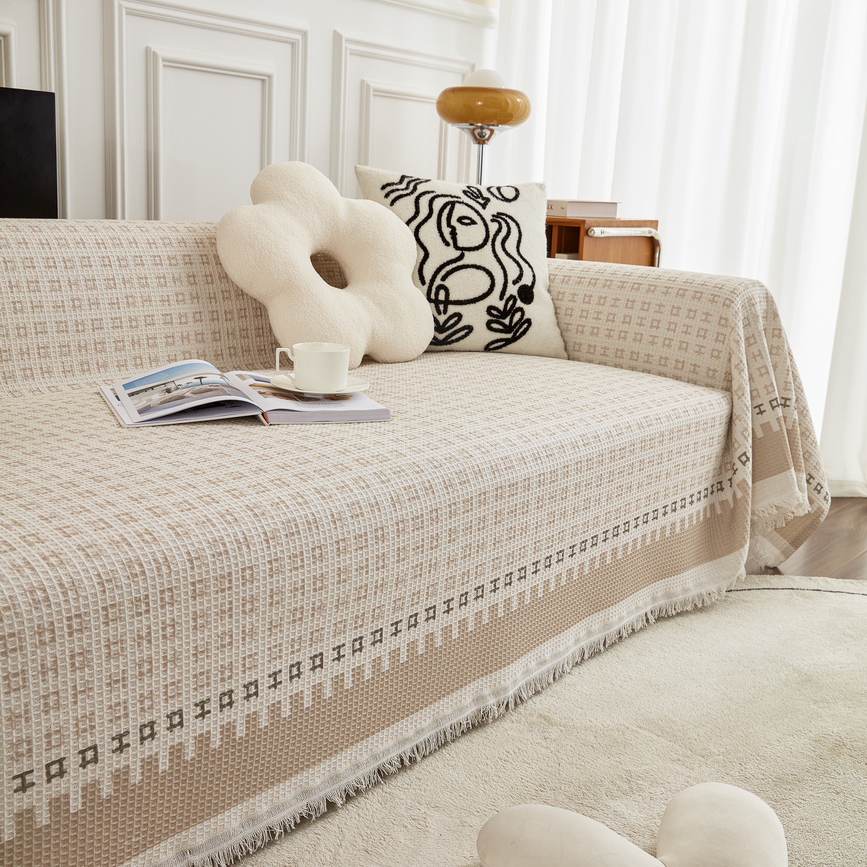 Waffle Lattice Fabric Sofa Cover, Multi-purpose Soft Sofa Throw, Couch Cover Blanket Throws for Couches