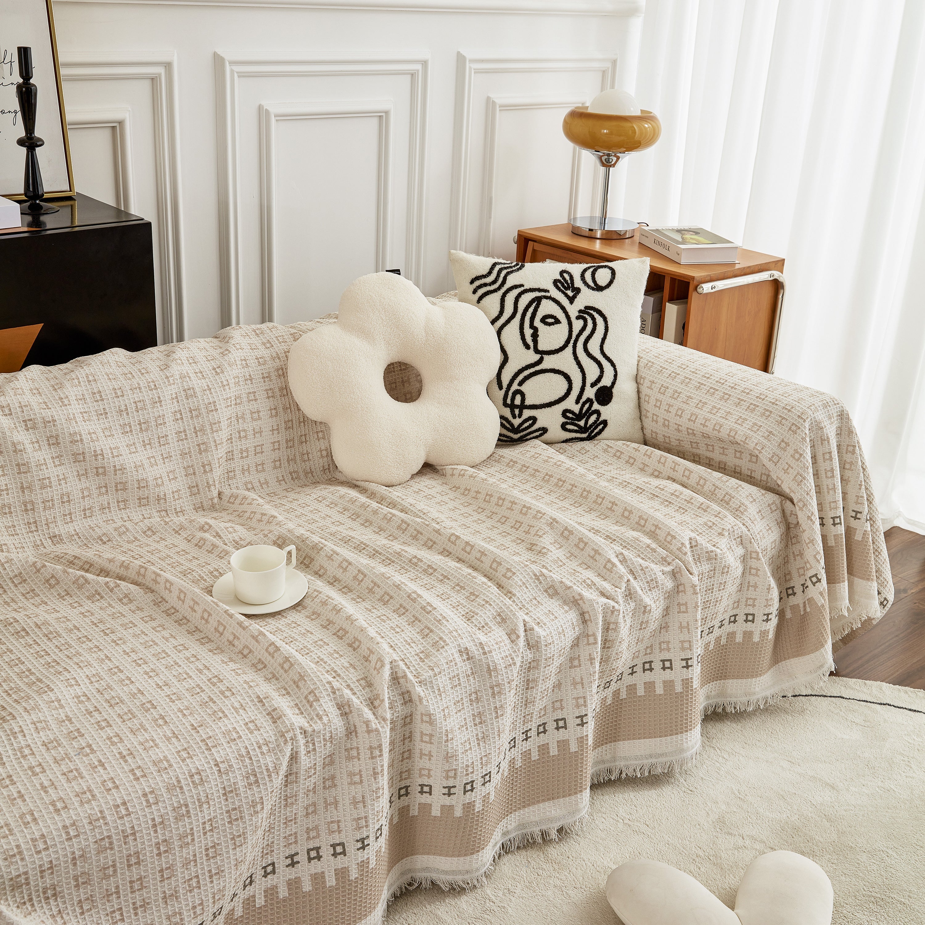 Waffle Lattice Fabric Sofa Cover, Multi-purpose Soft Sofa Throw, Couch Cover Blanket Throws for Couches