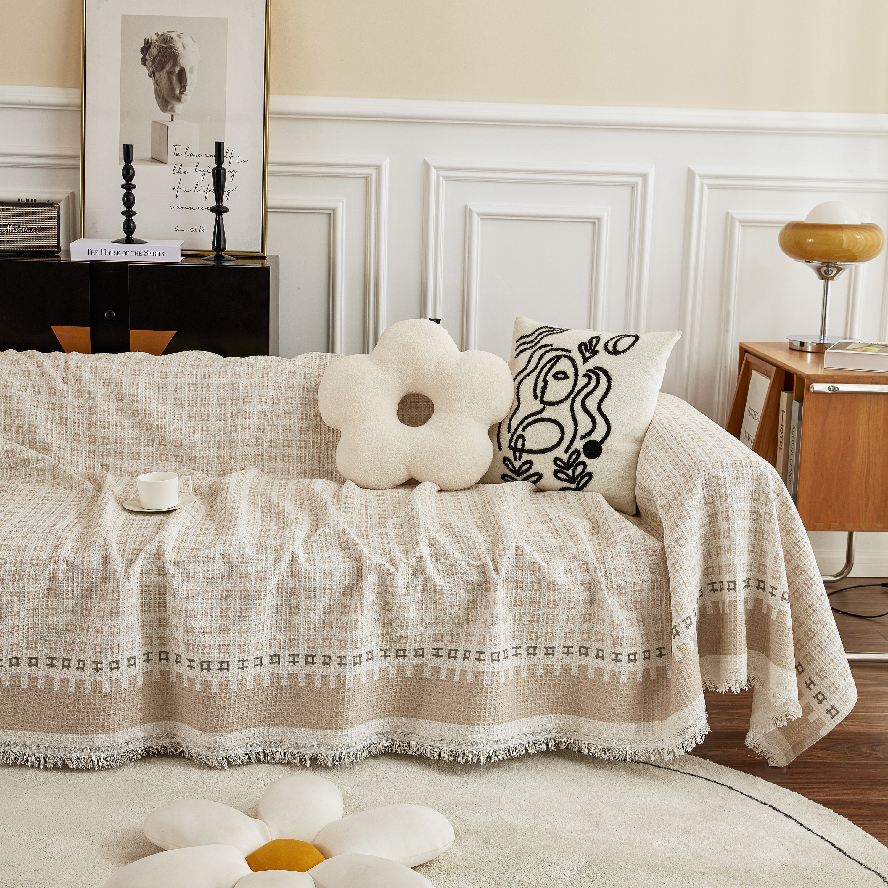 Waffle Lattice Fabric Sofa Cover, Multi-purpose Soft Sofa Throw, Couch Cover Blanket Throws for Couches