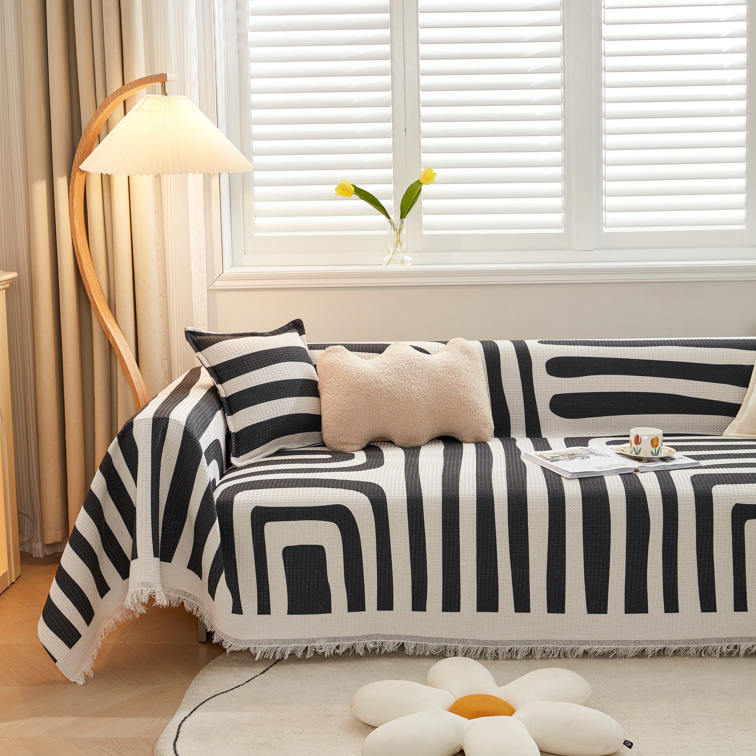 Couch Cover for Most Shape Sofas, Waffle Lattice Sofa Cover Throw, Washable Furniture Covers for Pets