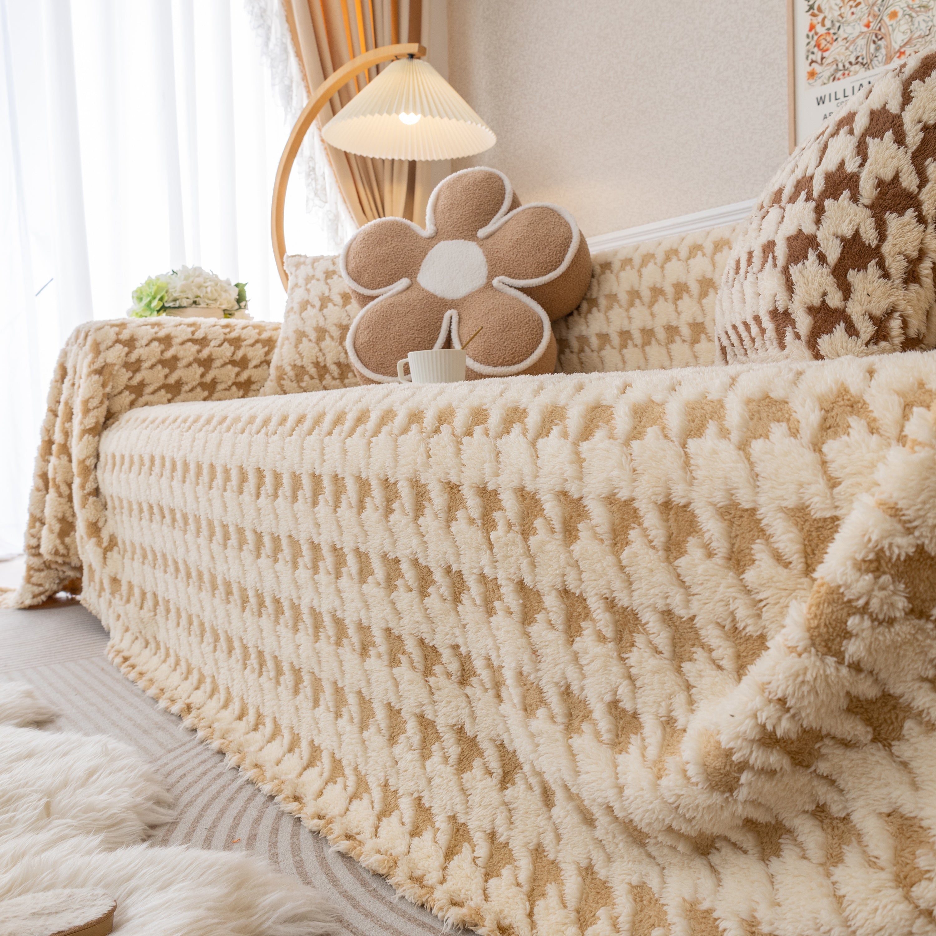 Luxury Plush Universal Couch Cover Blanket, Washable Couch Protector Houndstooth Sofa Covers