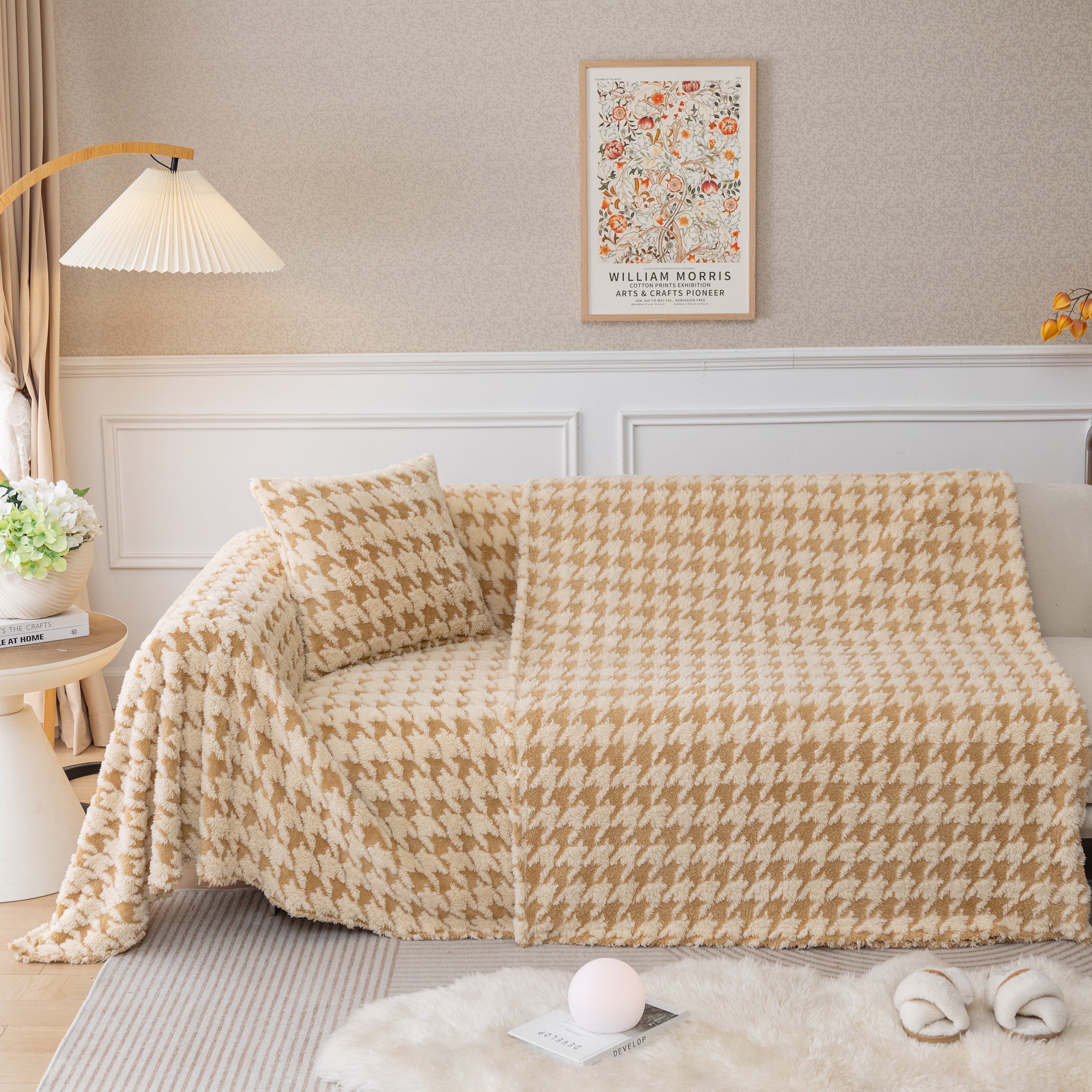 Luxury Plush Universal Couch Cover Blanket, Washable Couch Protector Houndstooth Sofa Covers