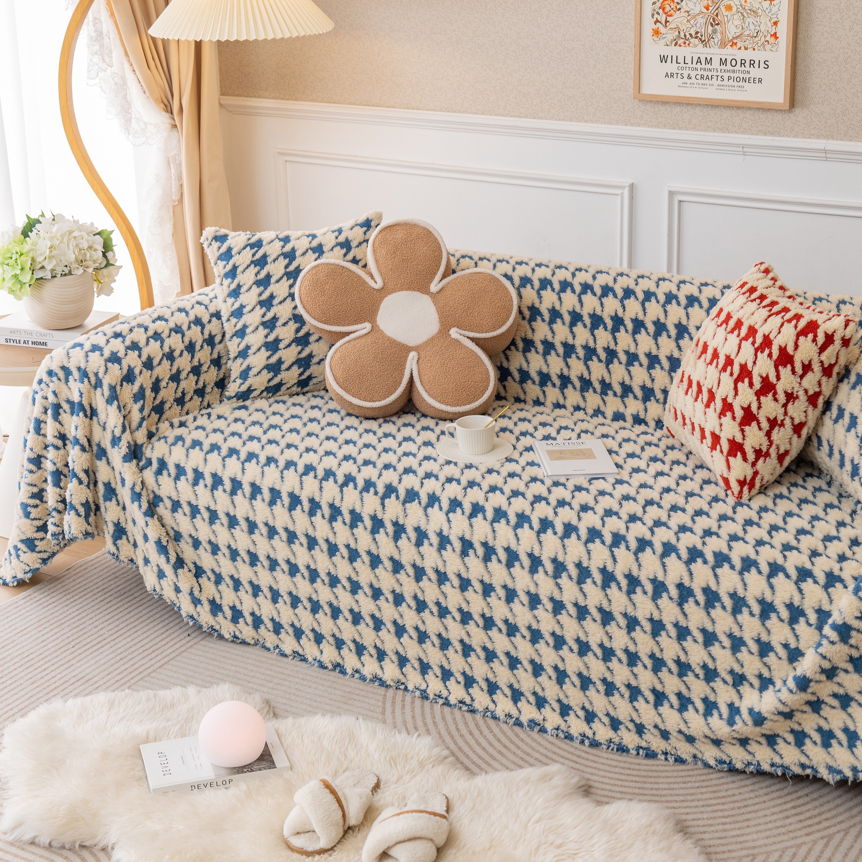 Luxury Plush Universal Couch Cover Blanket, Washable Couch Protector Houndstooth Sofa Covers