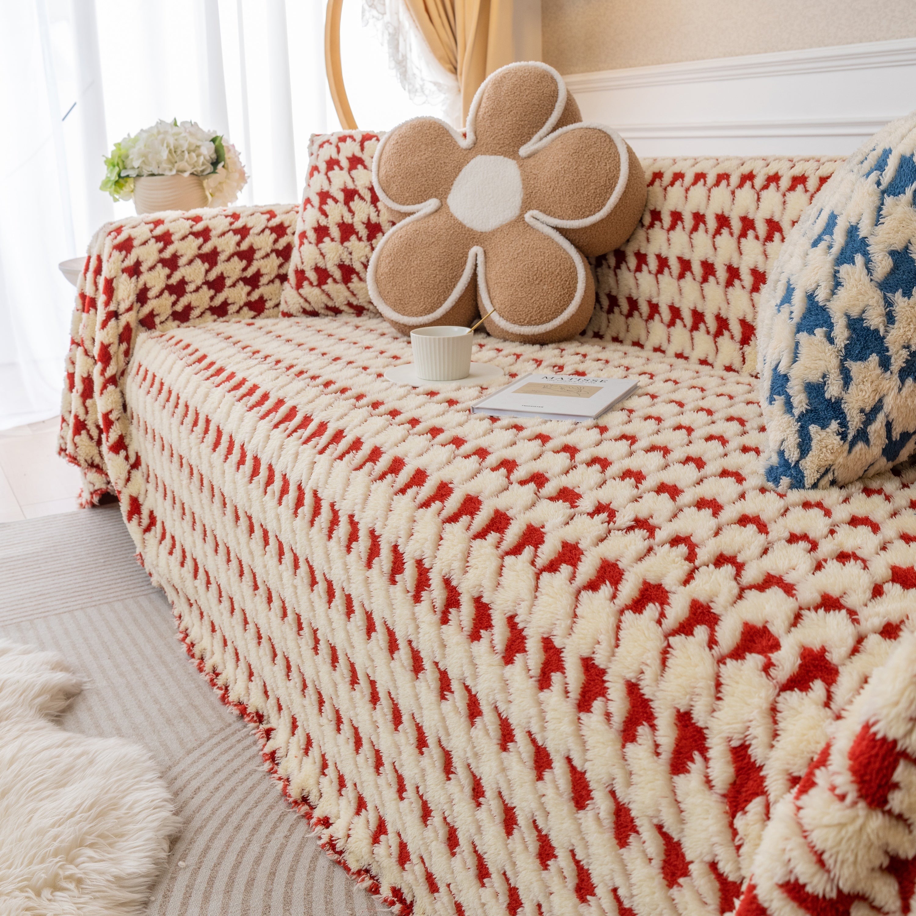 Luxury Plush Universal Couch Cover Blanket, Washable Couch Protector Houndstooth Sofa Covers