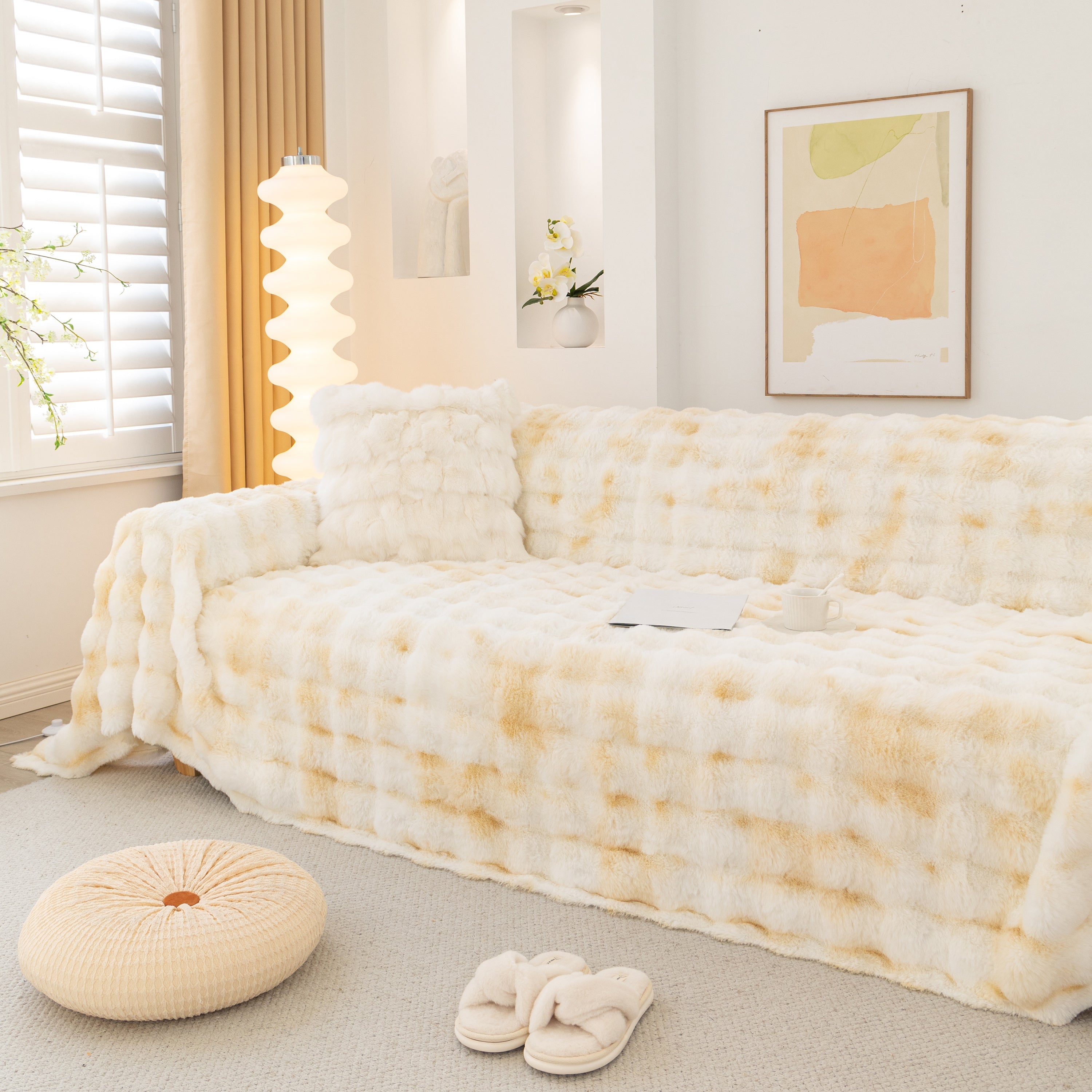 Thick Faux Fur Couch Cover Fluffy Fuzzy Warm Washable Furniture Protector for Kids Pets