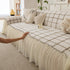 Grid Sofa Cover with Ruffle Skirt – Soft, Decorative, Full-Cover Couch Protector