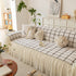Grid Sofa Cover with Ruffle Skirt – Soft, Decorative, Full-Cover Couch Protector
