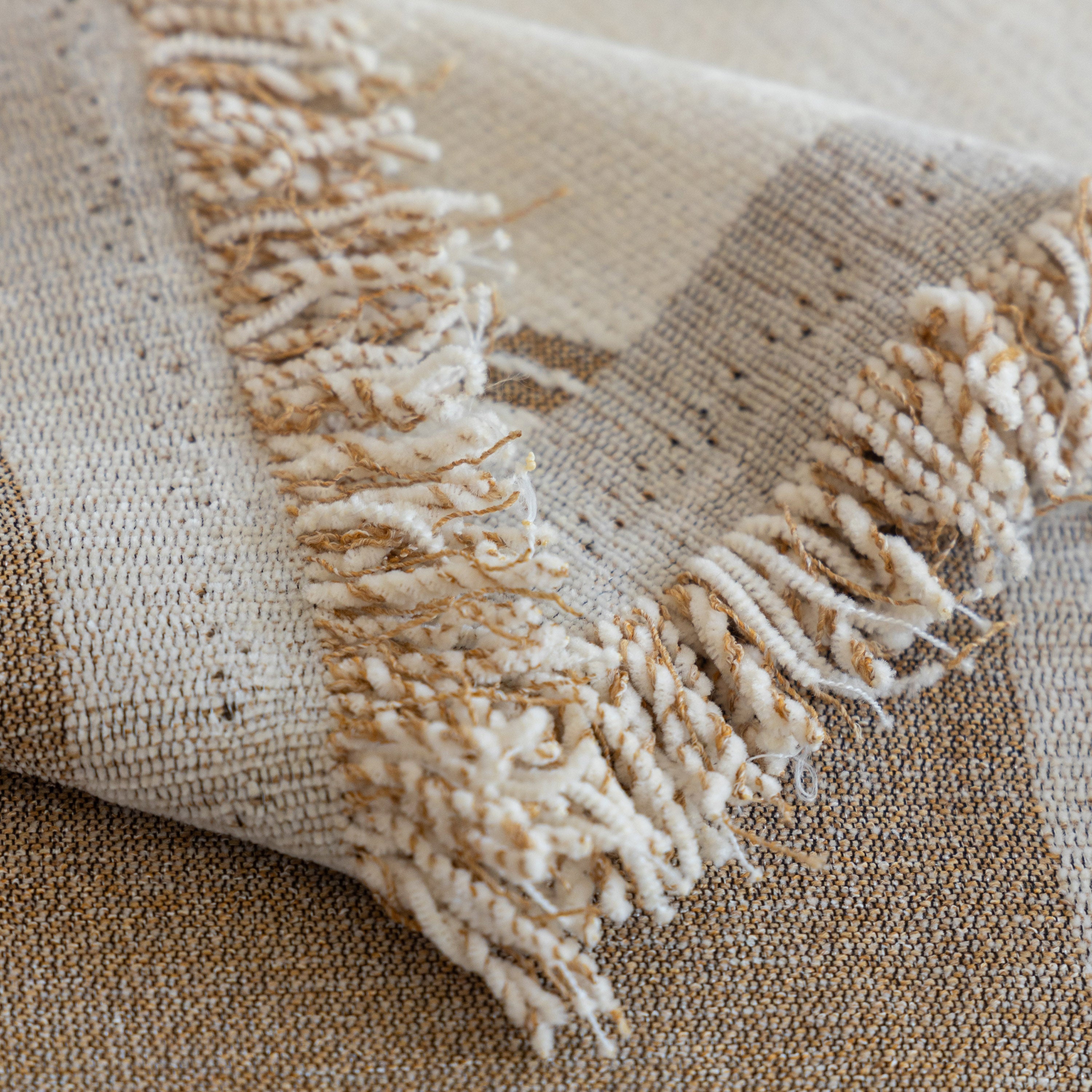 Cozy Couch Throw Blanket with Tassels, Jacquard Leaf Pattern Furniture Protector