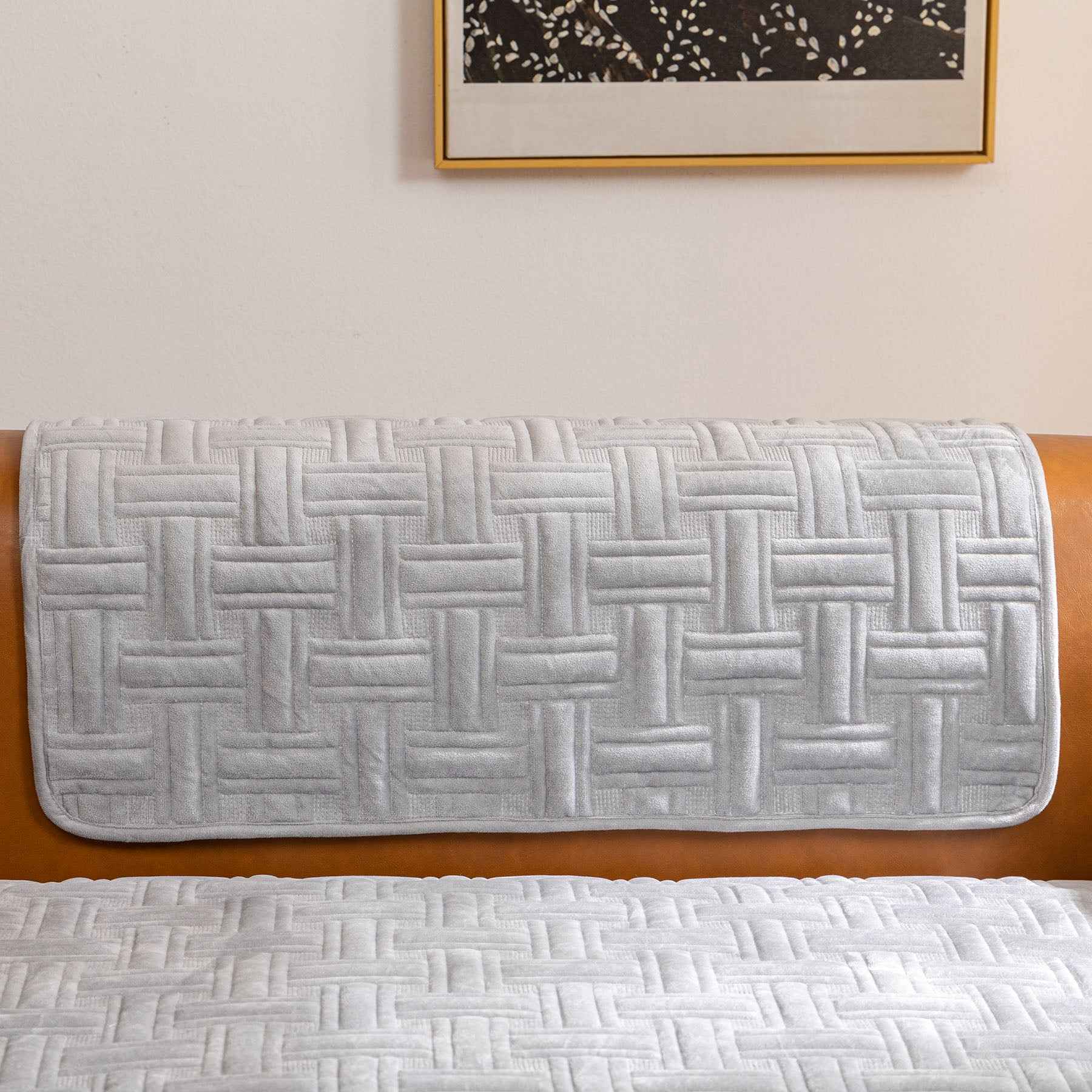 Quilted Velvet Sofa Cover, Thick Padded Couch Protector with Raised Geometric Texture
