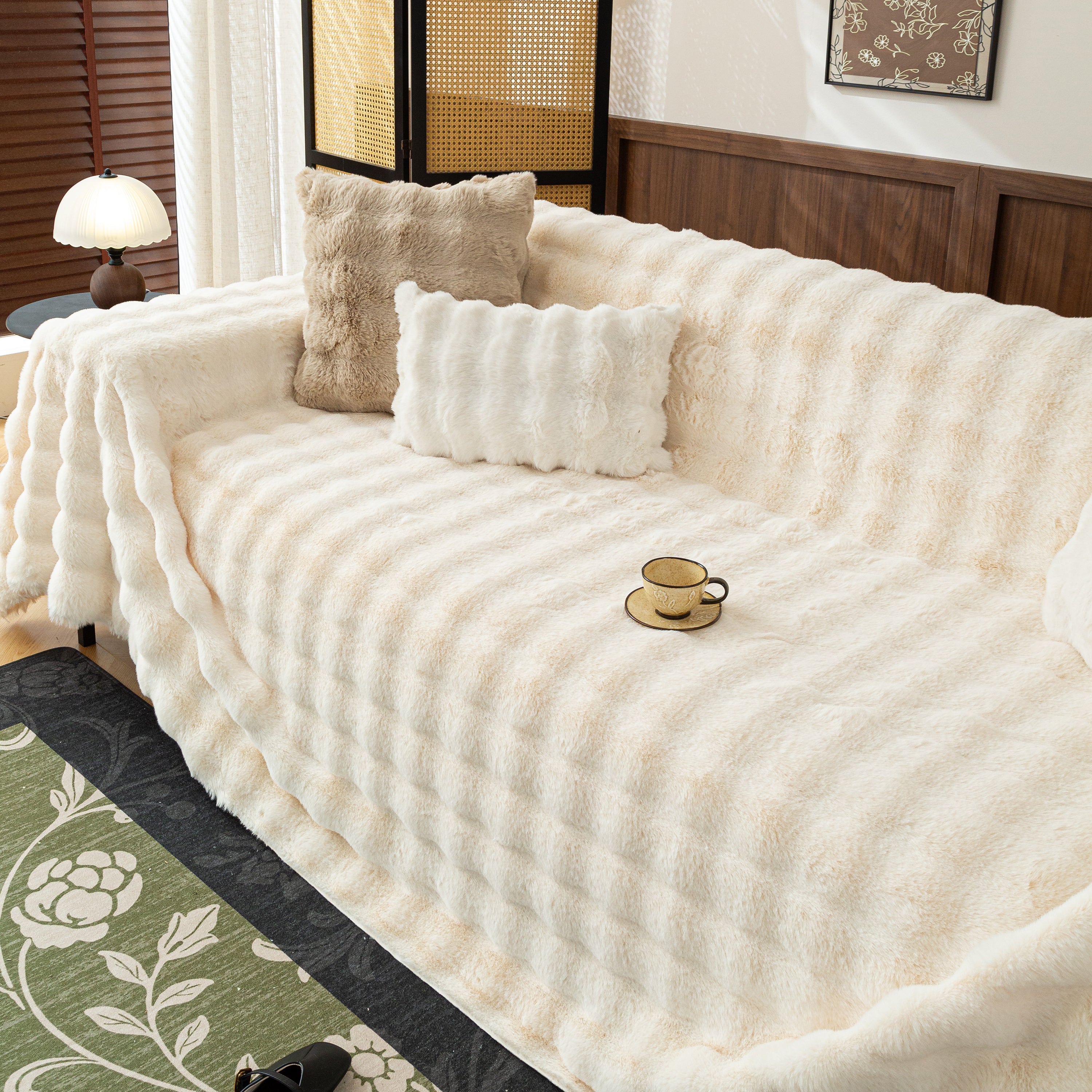 Thick Faux Fur Sofa Cover Fluffy Plush Warm Sofa Slipcover Furniture Protector for Couch Bed