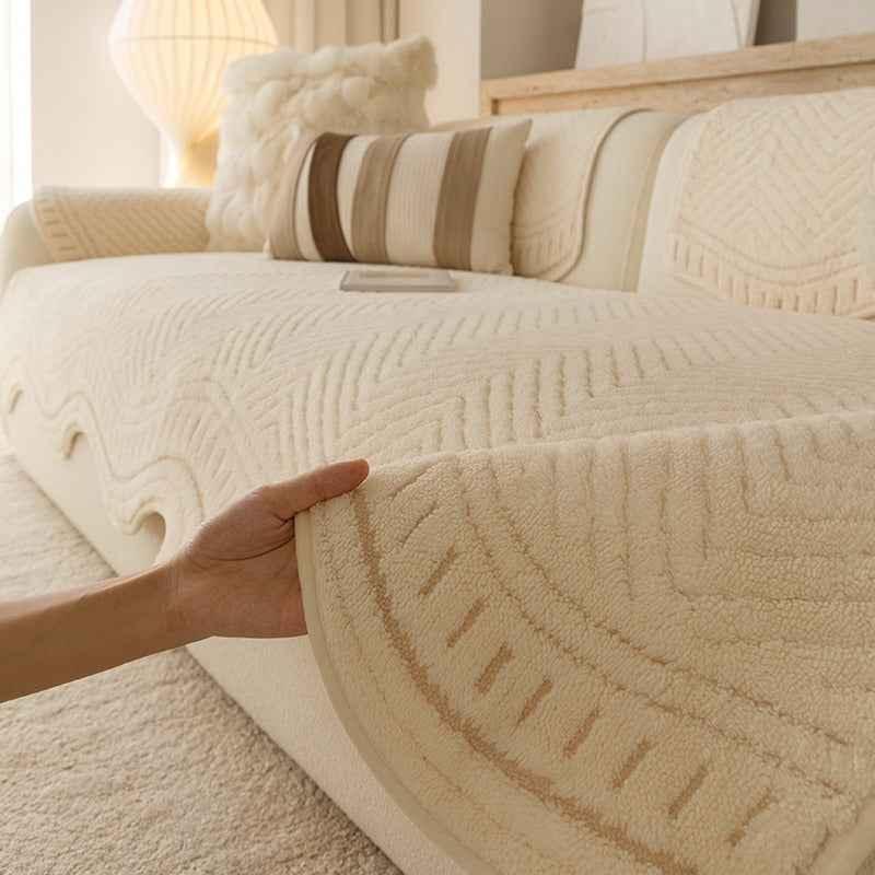 Textured Sofa Seat Cover with Wave Edge Non-Slip Washable Couch Protector - TaroTextile