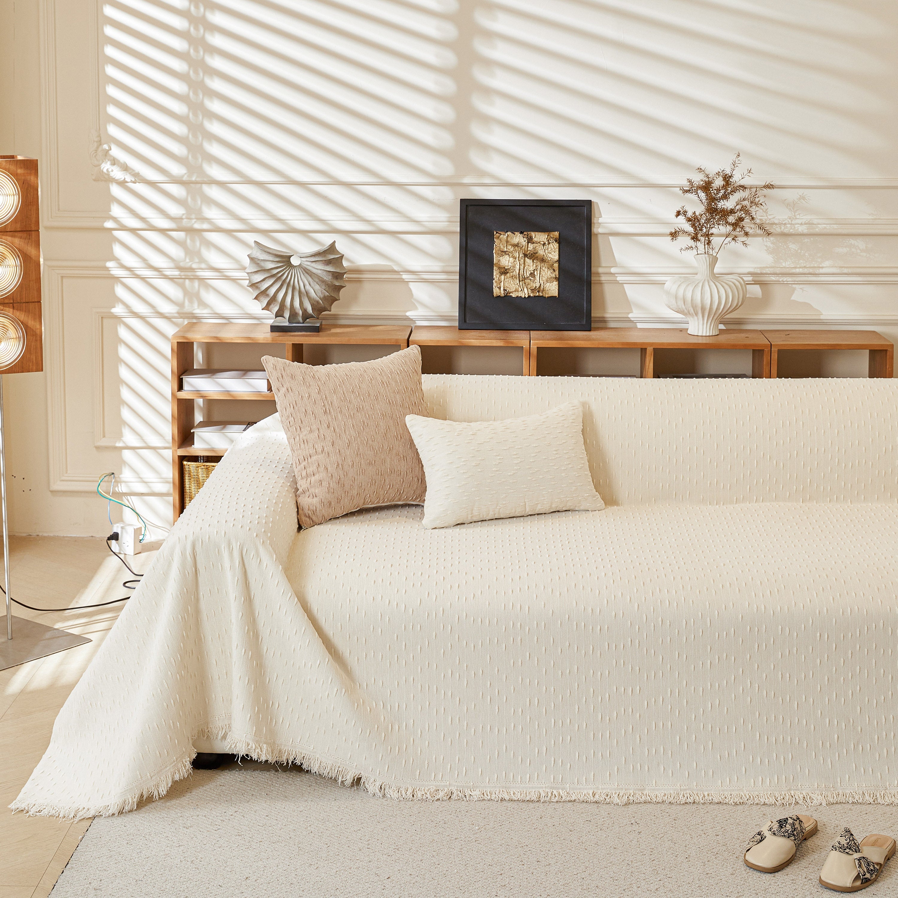 Textured Throw Blanket with 3D Dobby Weave, Minimalist Furniture Protector for Couch