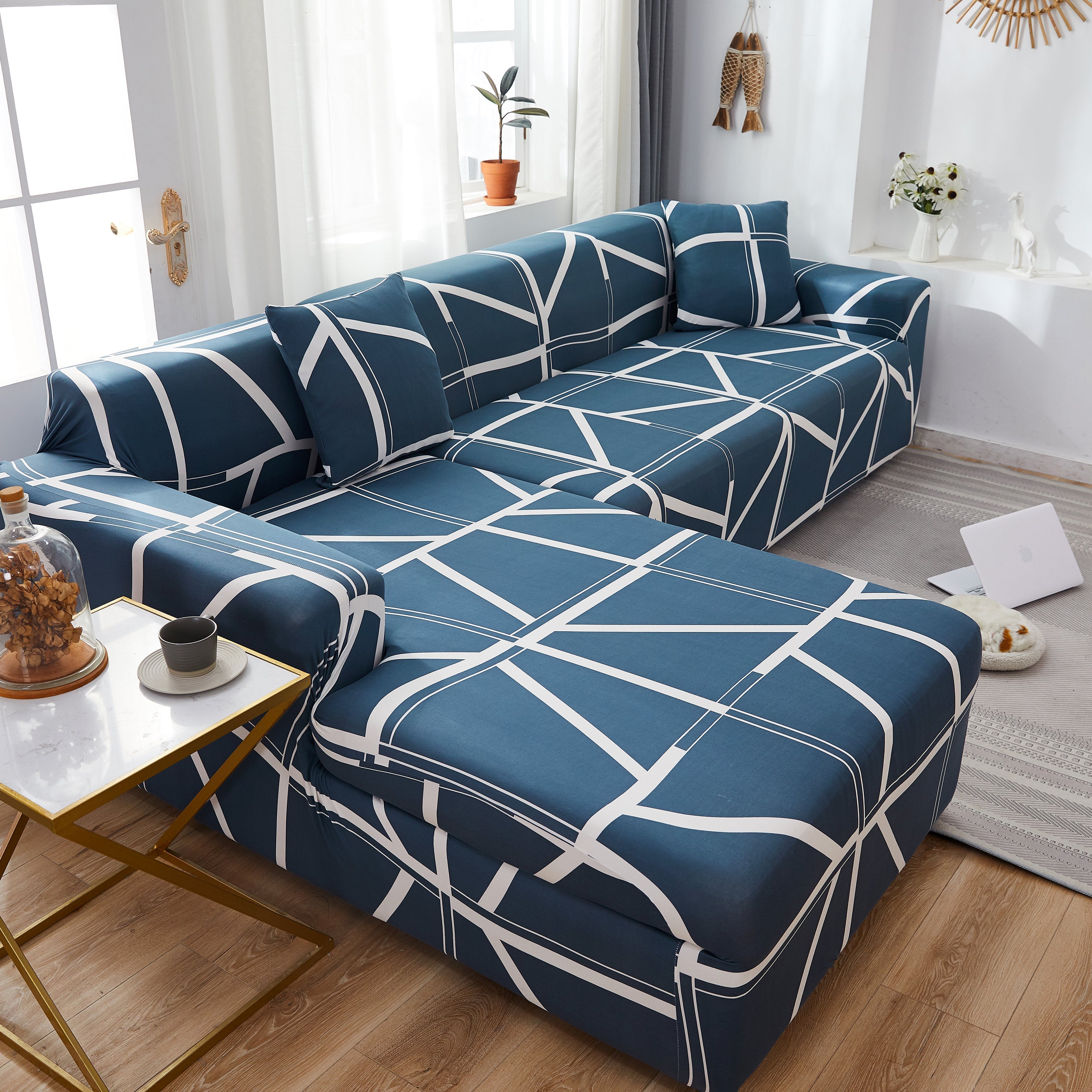 L Shape Stretch Slipcover with Elastic Bottom - Washable, Durable Furniture Protector for Sectional Sofa, Ideal for Pets, Kids & Families