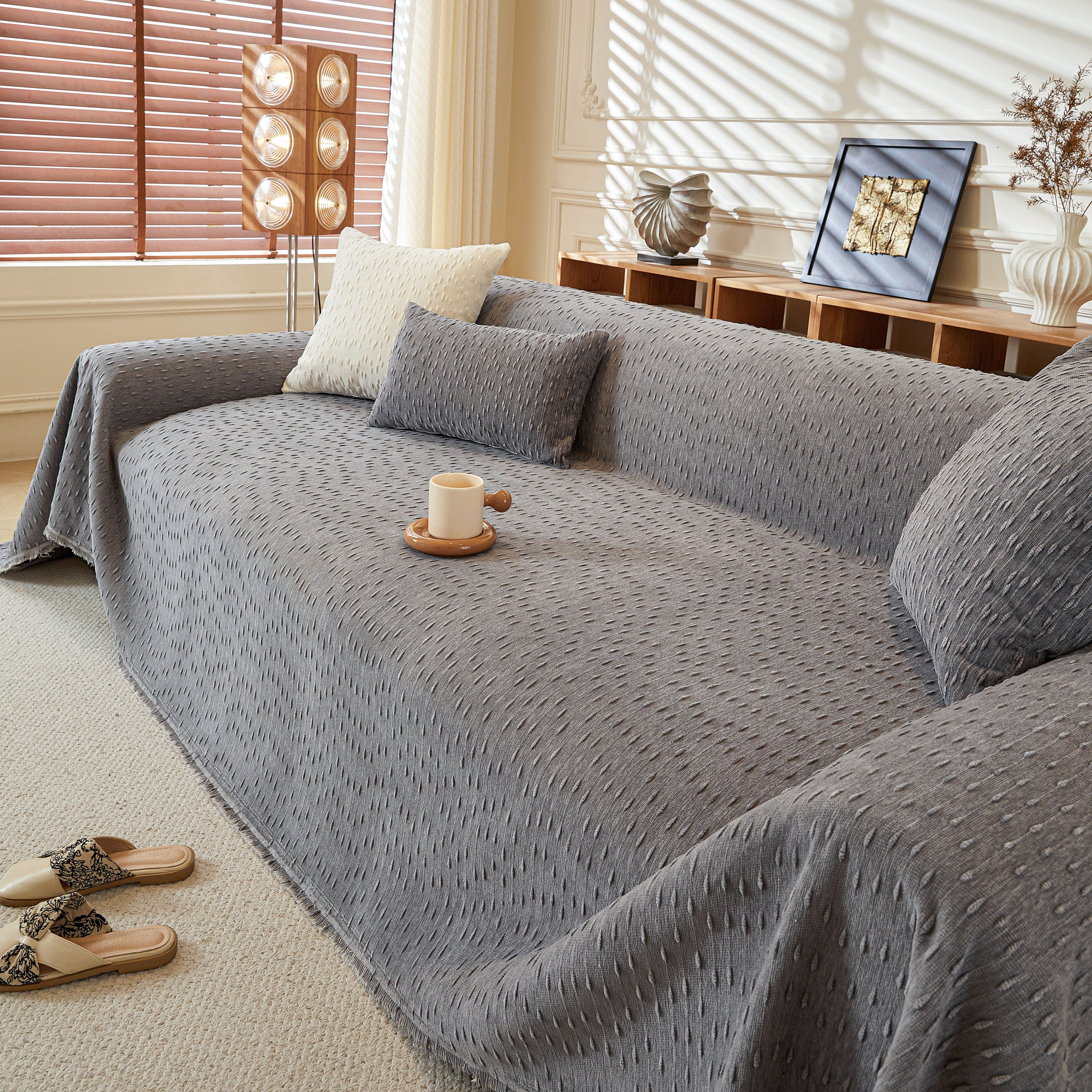 Textured Throw Blanket with 3D Dobby Weave, Minimalist Furniture Protector for Couch
