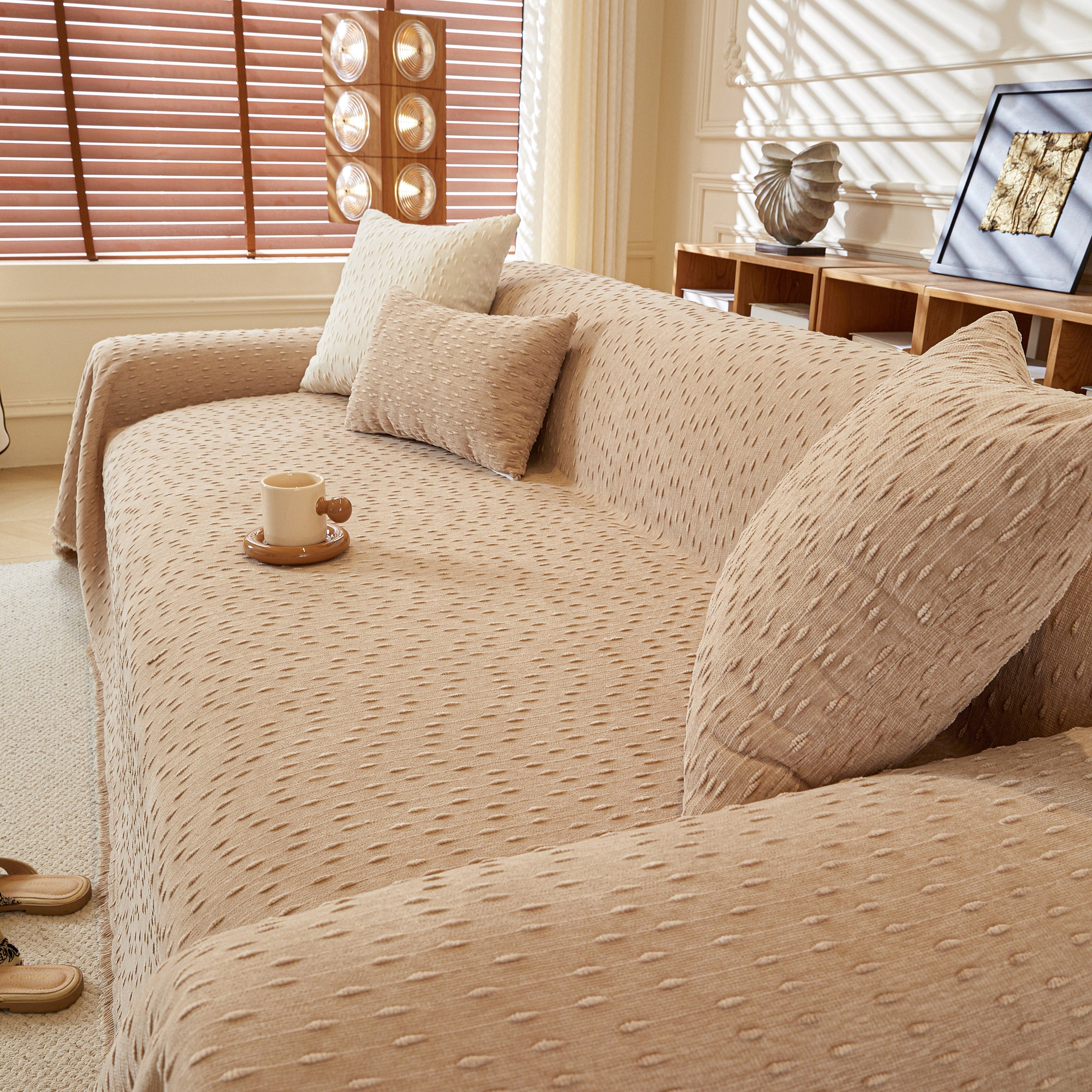 Textured Throw Blanket with 3D Dobby Weave, Minimalist Furniture Protector for Couch
