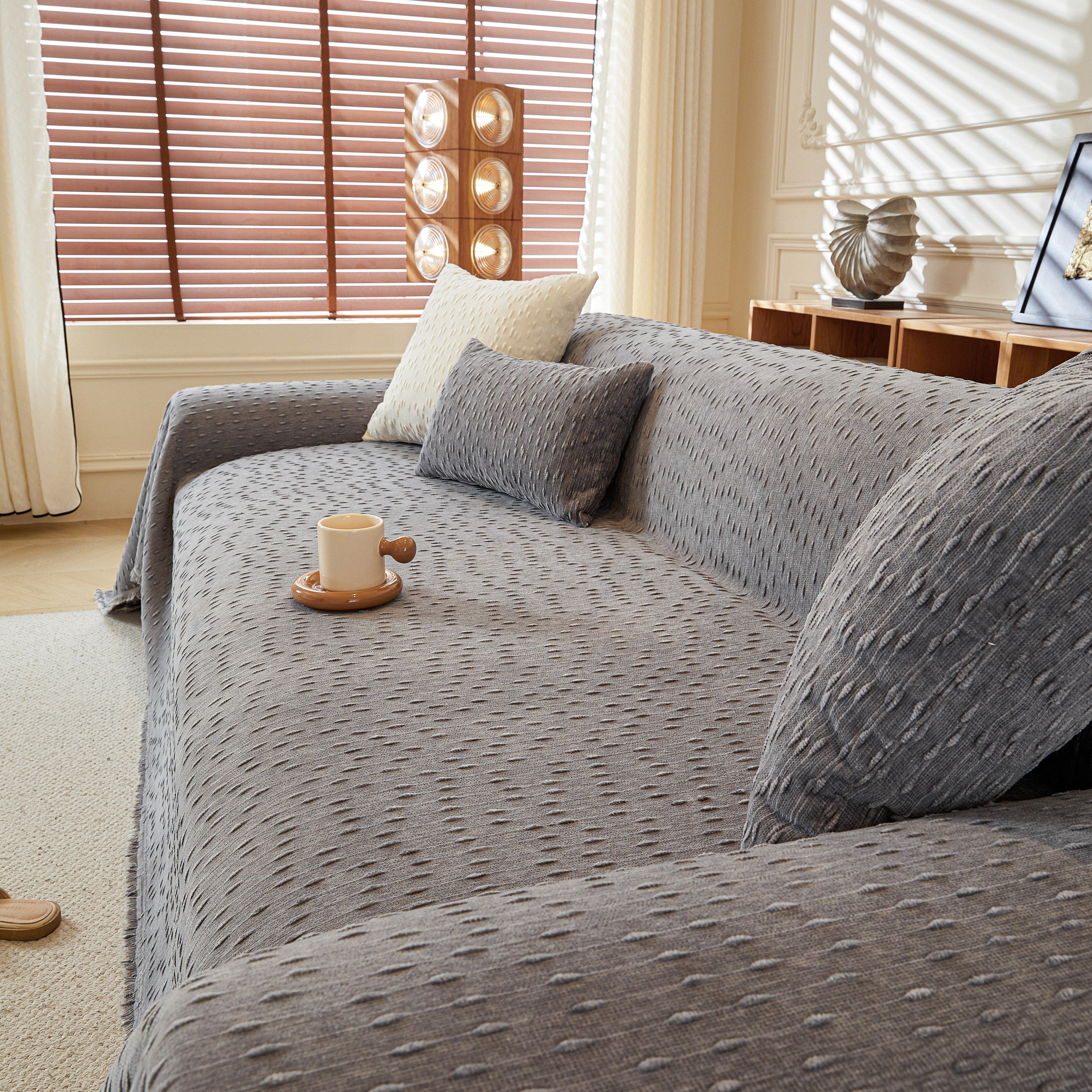 Textured Throw Blanket with 3D Dobby Weave, Minimalist Furniture Protector for Couch