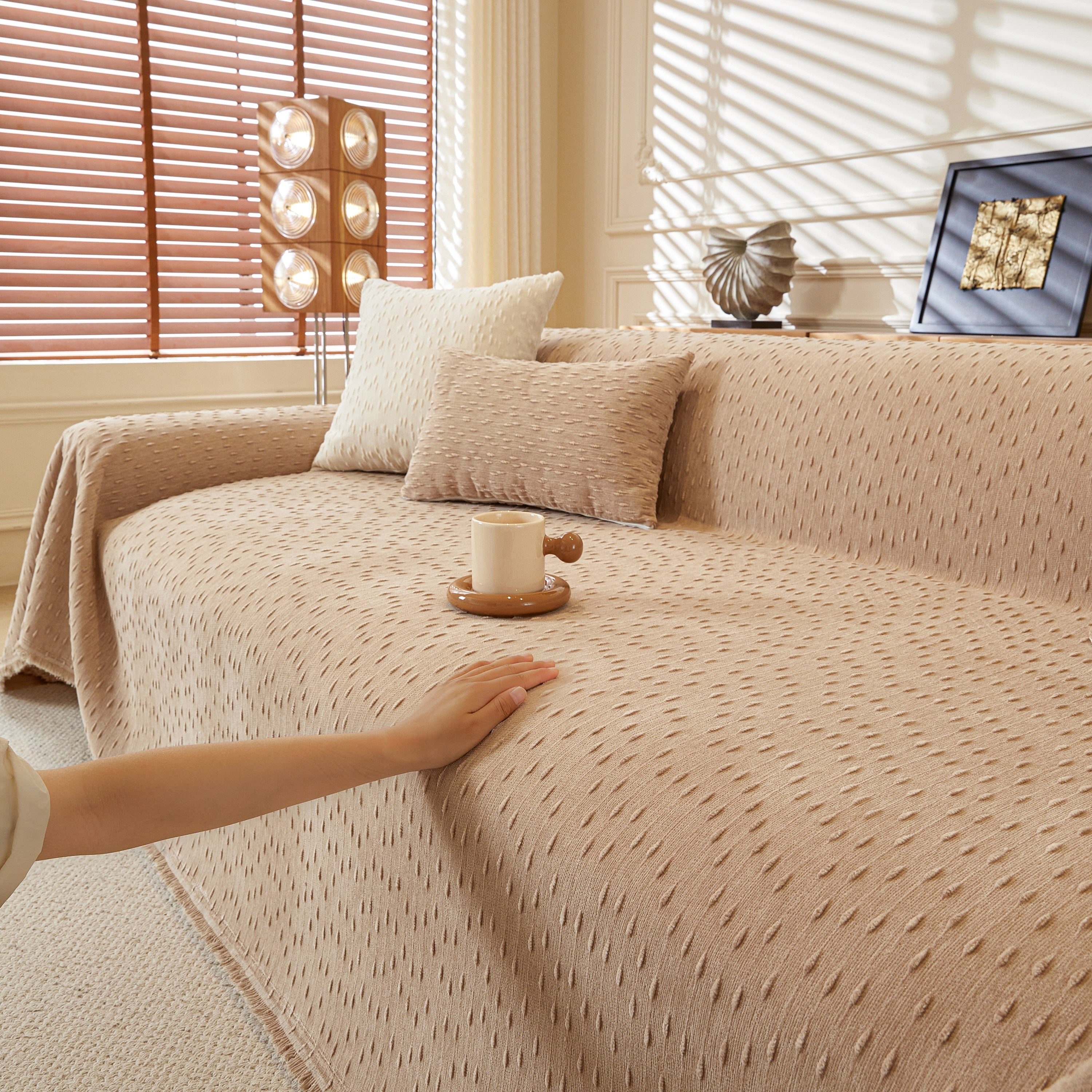 Textured Throw Blanket with 3D Dobby Weave, Minimalist Furniture Protector for Couch