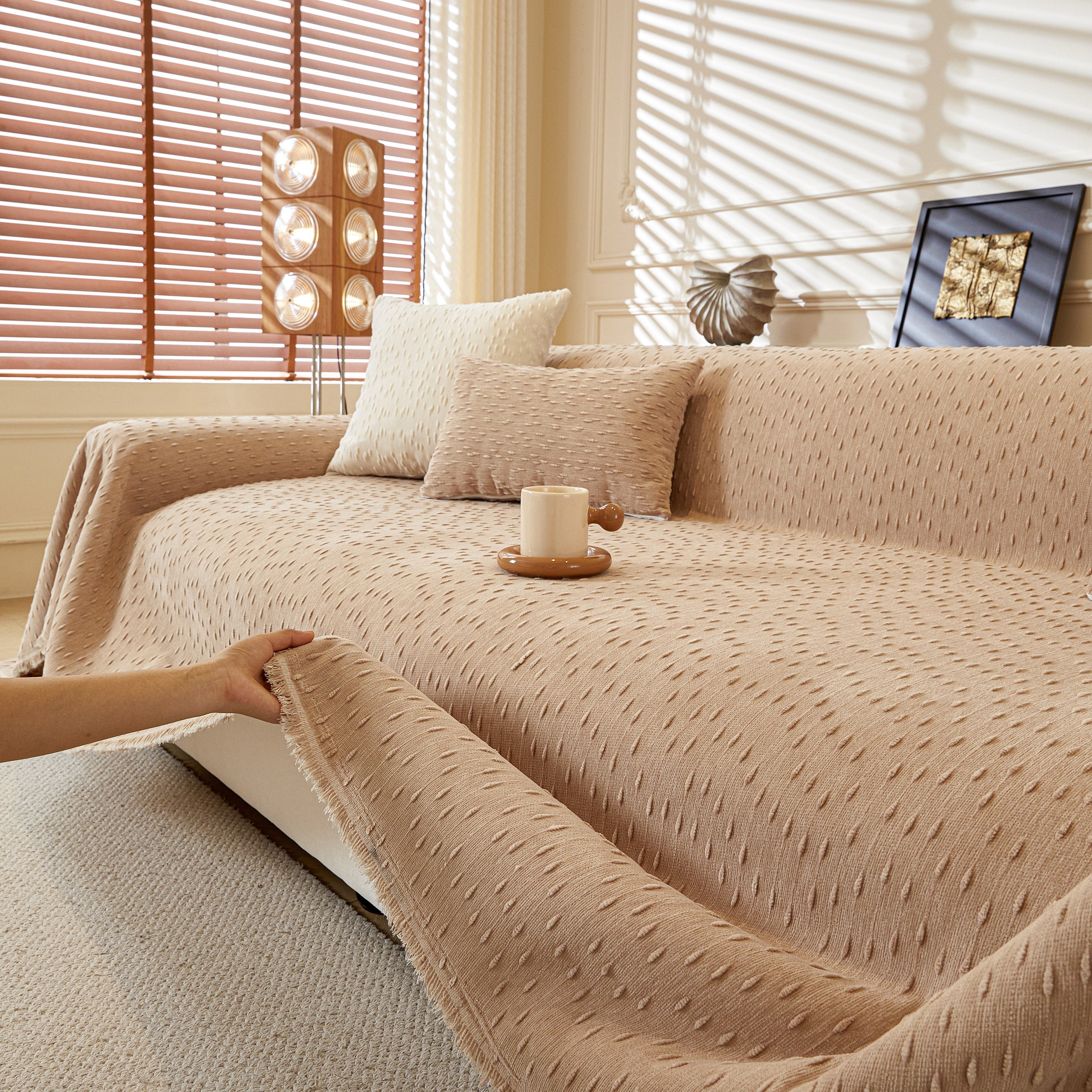 Textured Throw Blanket with 3D Dobby Weave, Minimalist Furniture Protector for Couch