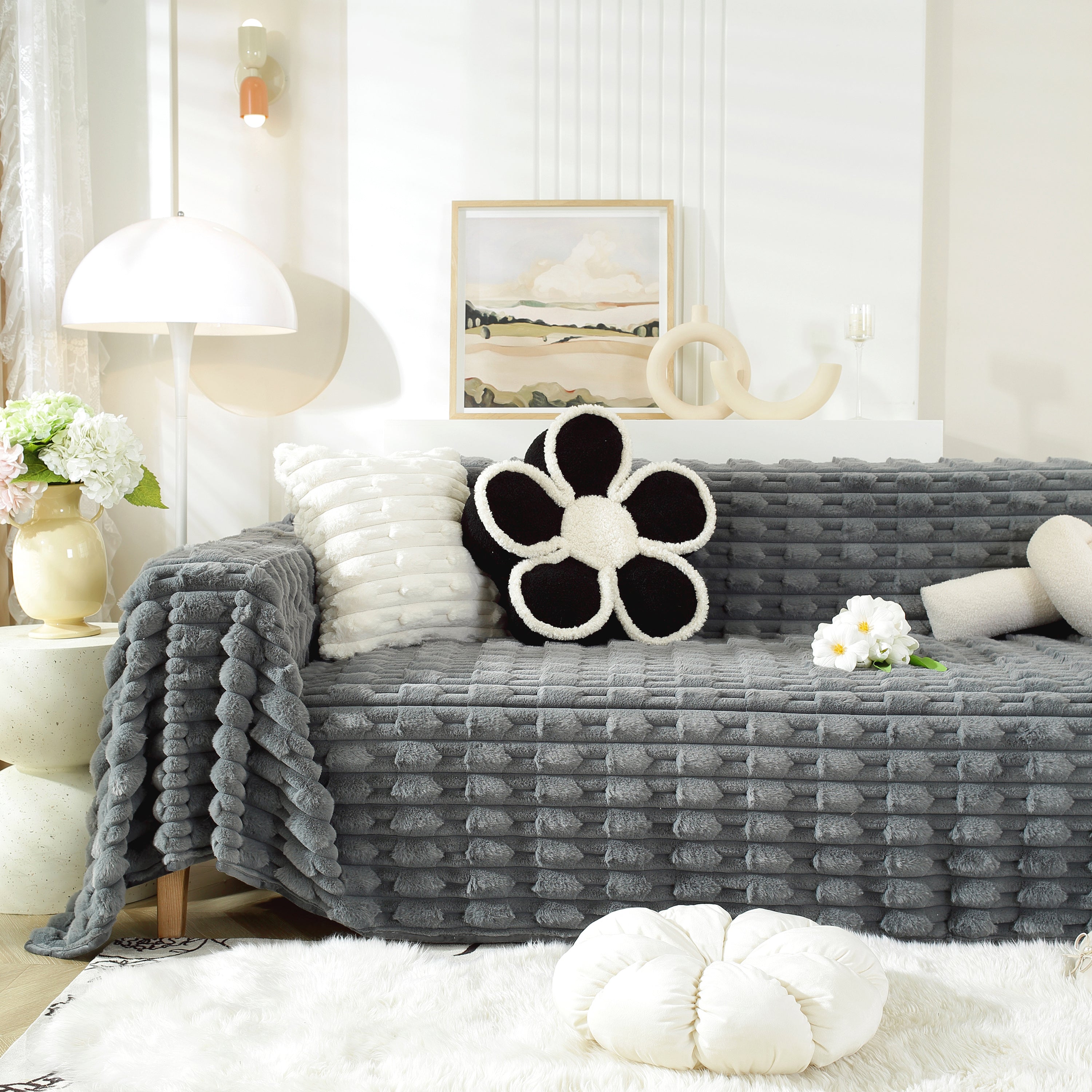 Fluffy Faux Fur Couch Cover Plush Sofa Throw, Warm & Stylish Sofa Protector