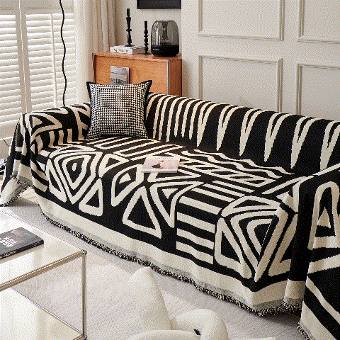 Chenille Geometric Sofa Throw Blanket, Boho Washable Furniture Throw Covers for Sofa - TaroTextile