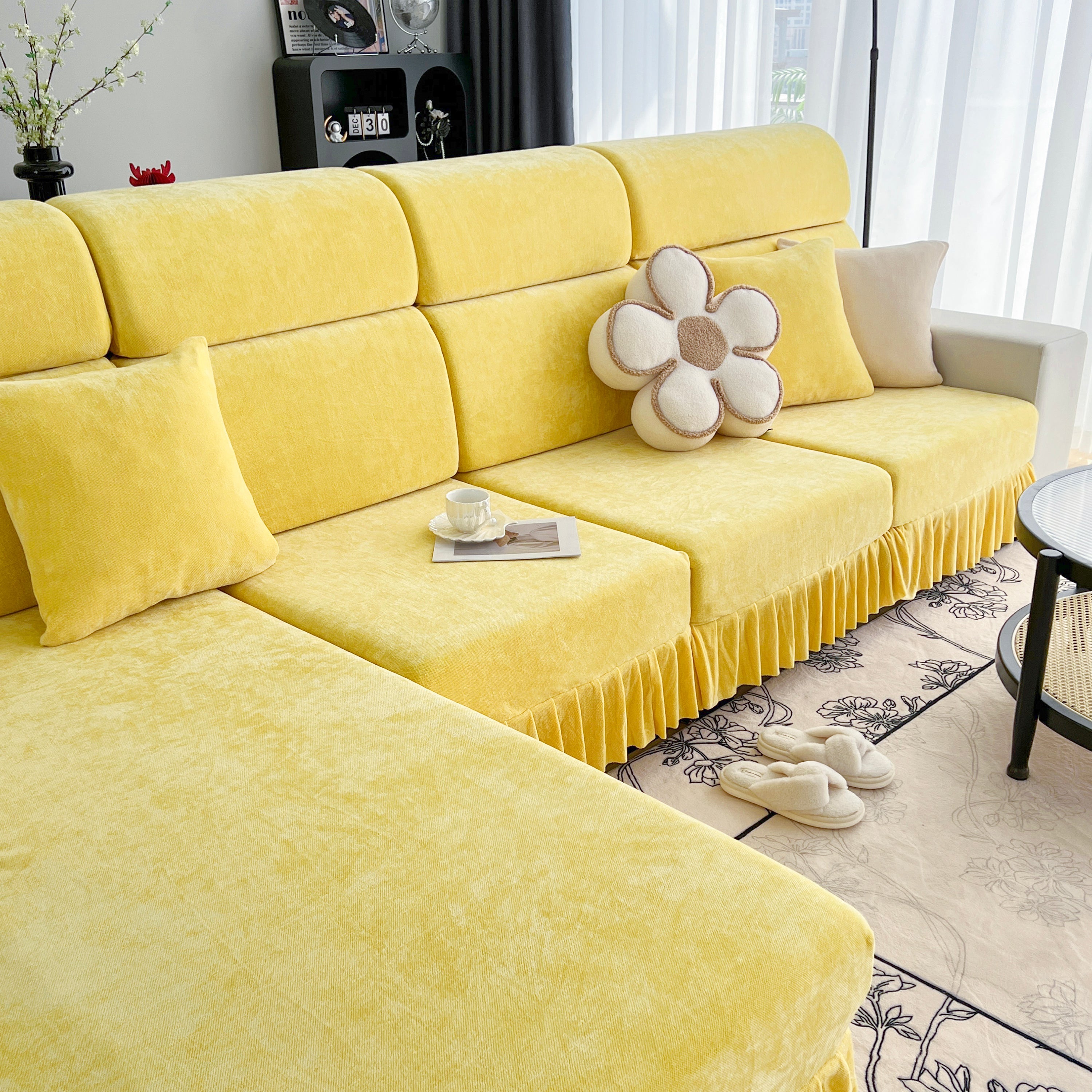 Universal Elastic Skirt Sofa Slipcover, Stretch Sofa Cushion Cover For Bedroom Office Living Room