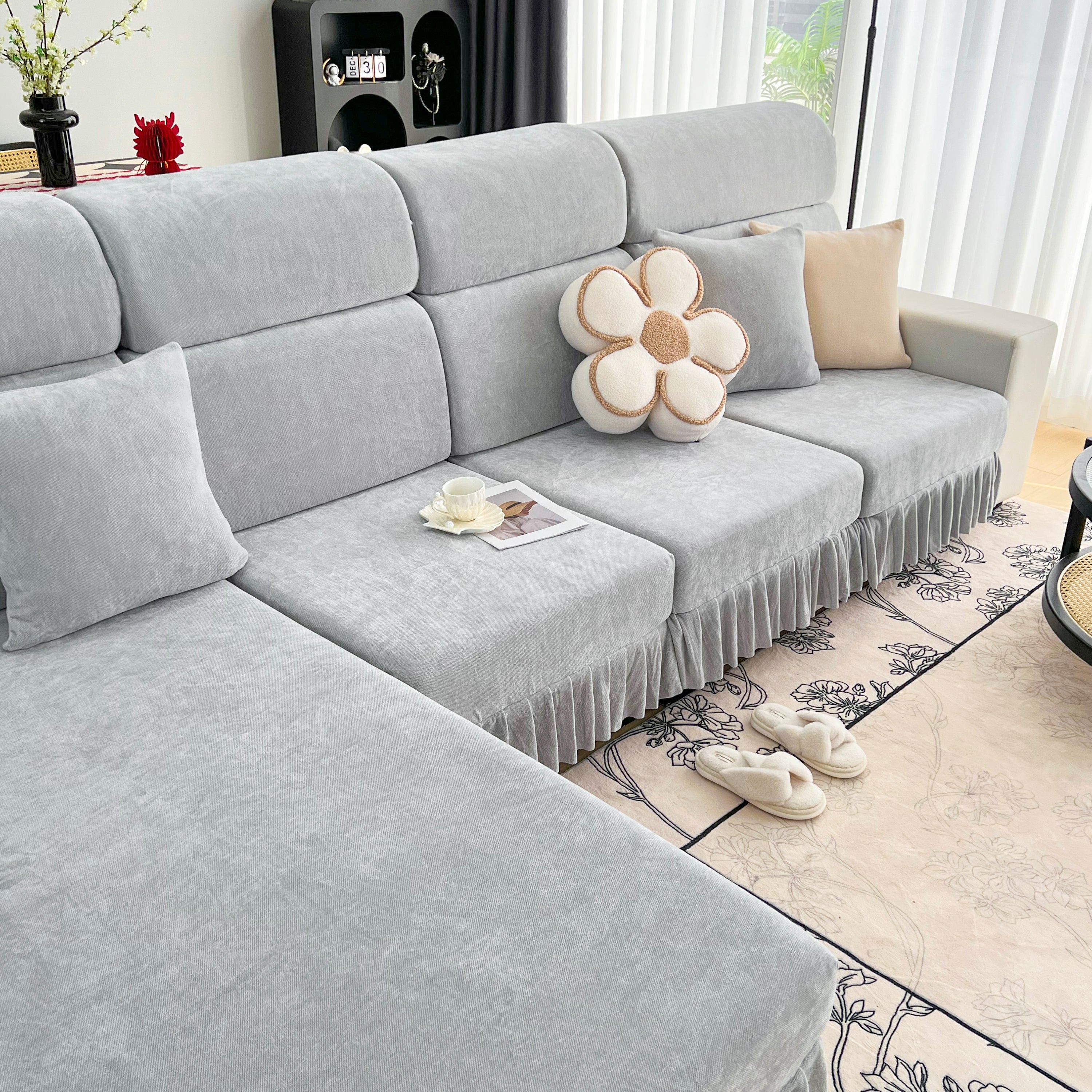 Universal Elastic Skirt Sofa Slipcover, Stretch Sofa Cushion Cover For Bedroom Office Living Room