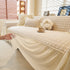 Grid Textured Sofa Cover with Sheer Ruffle Skirt, Pet-Friendly Sofa Throw Slipcover