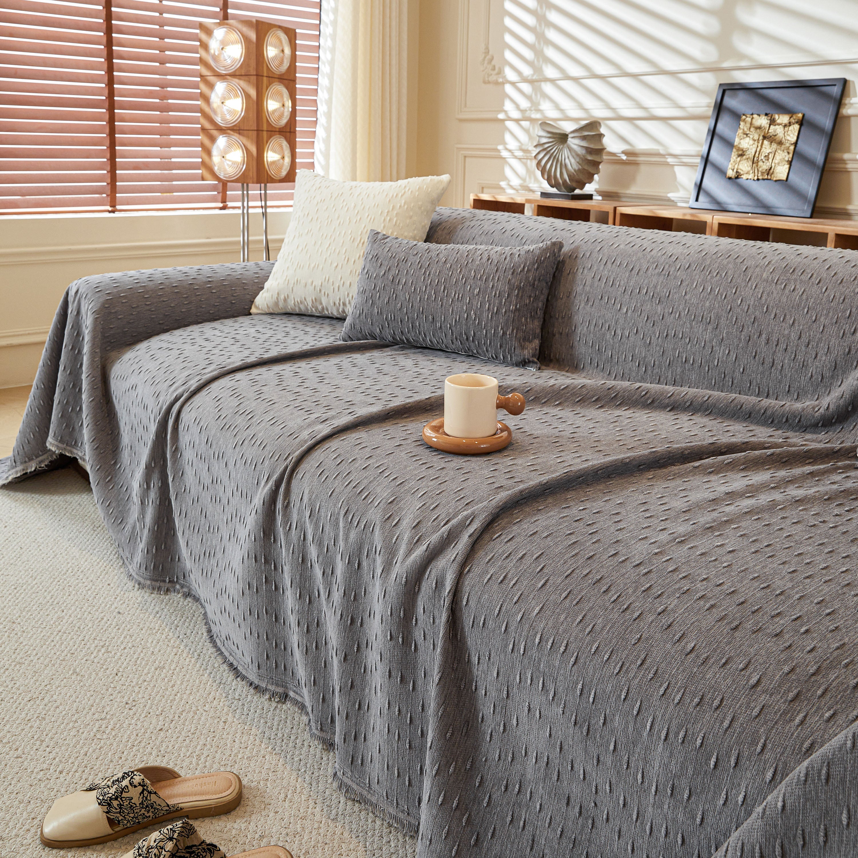 Textured Throw Blanket with 3D Dobby Weave, Minimalist Furniture Protector for Couch