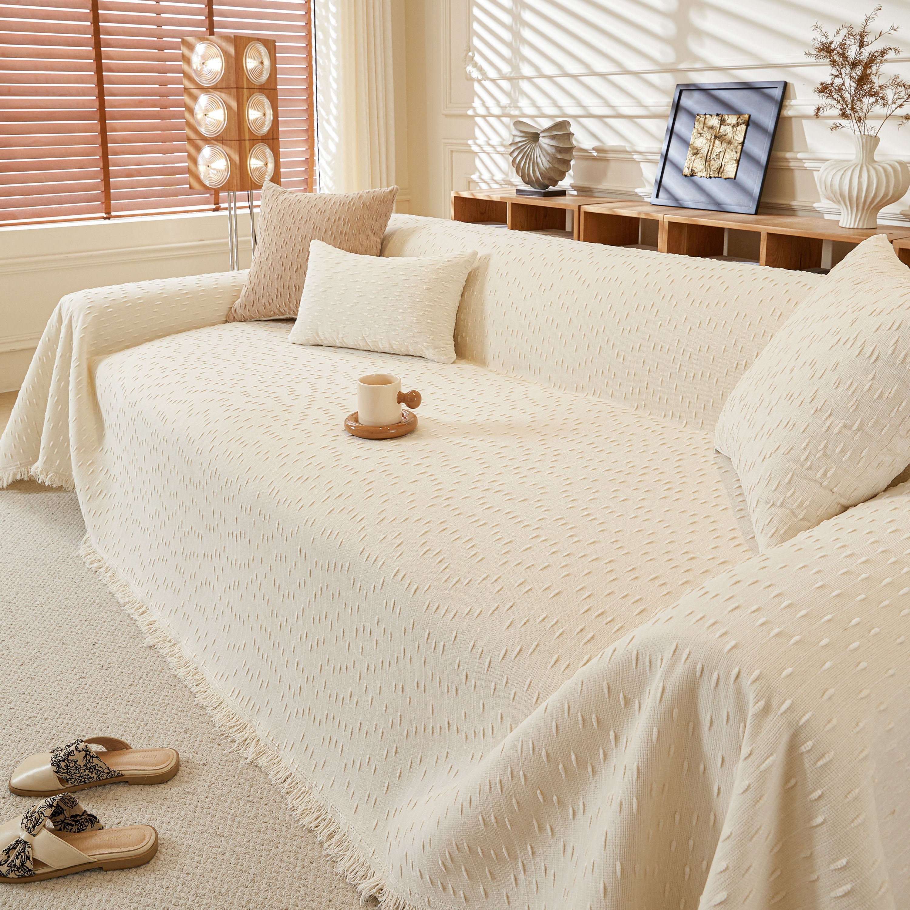 Textured Throw Blanket with 3D Dobby Weave, Minimalist Furniture Protector for Couch