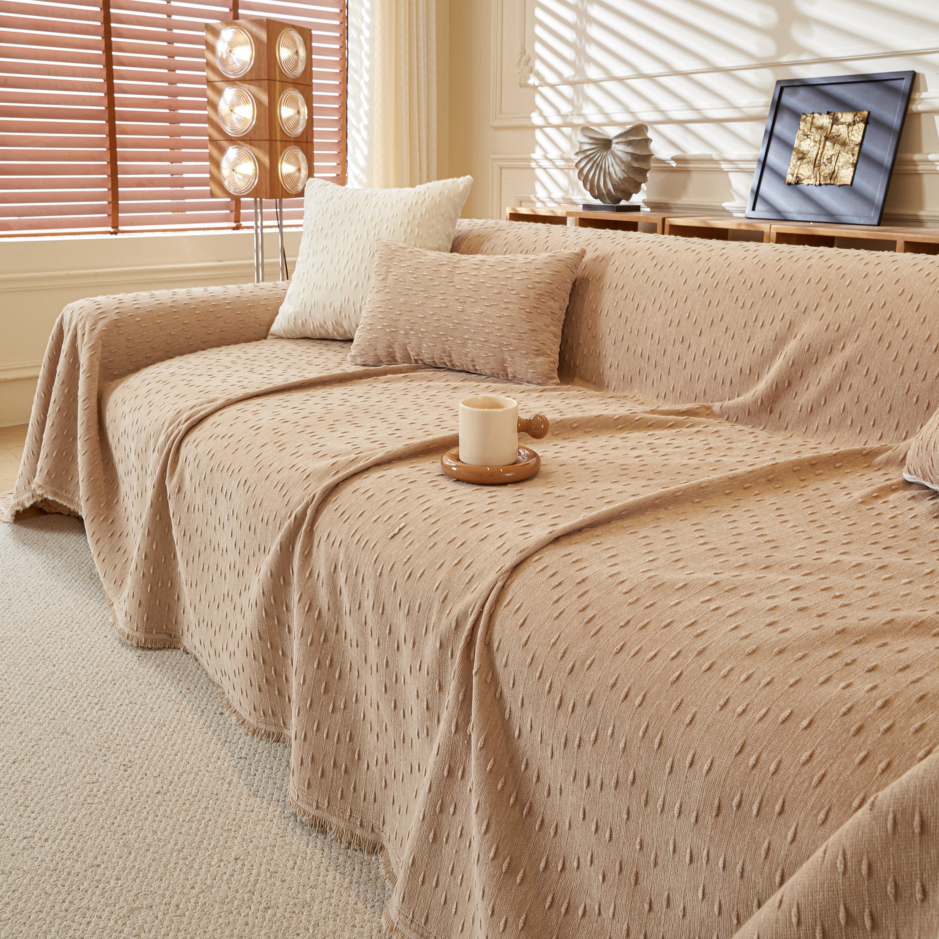 Textured Throw Blanket with 3D Dobby Weave, Minimalist Furniture Protector for Couch