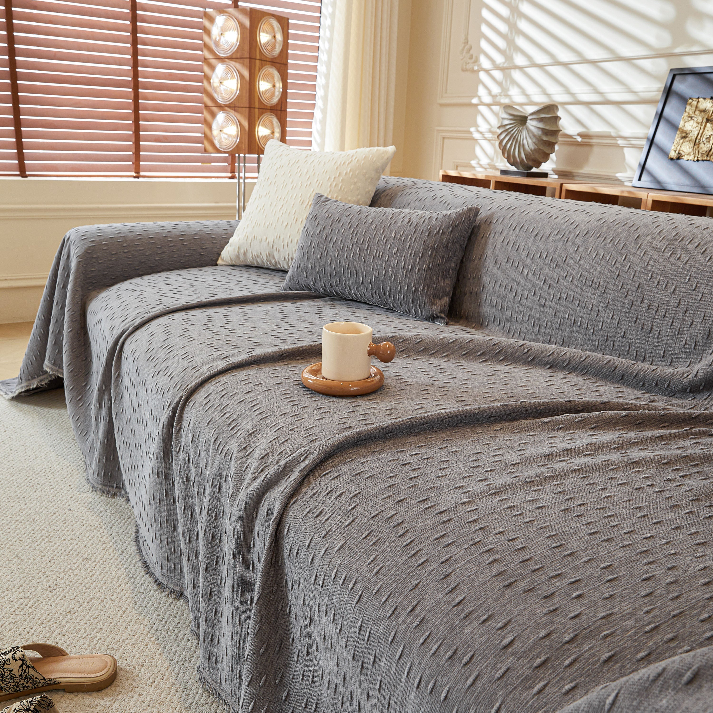 Textured Throw Blanket with 3D Dobby Weave, Minimalist Furniture Protector for Couch