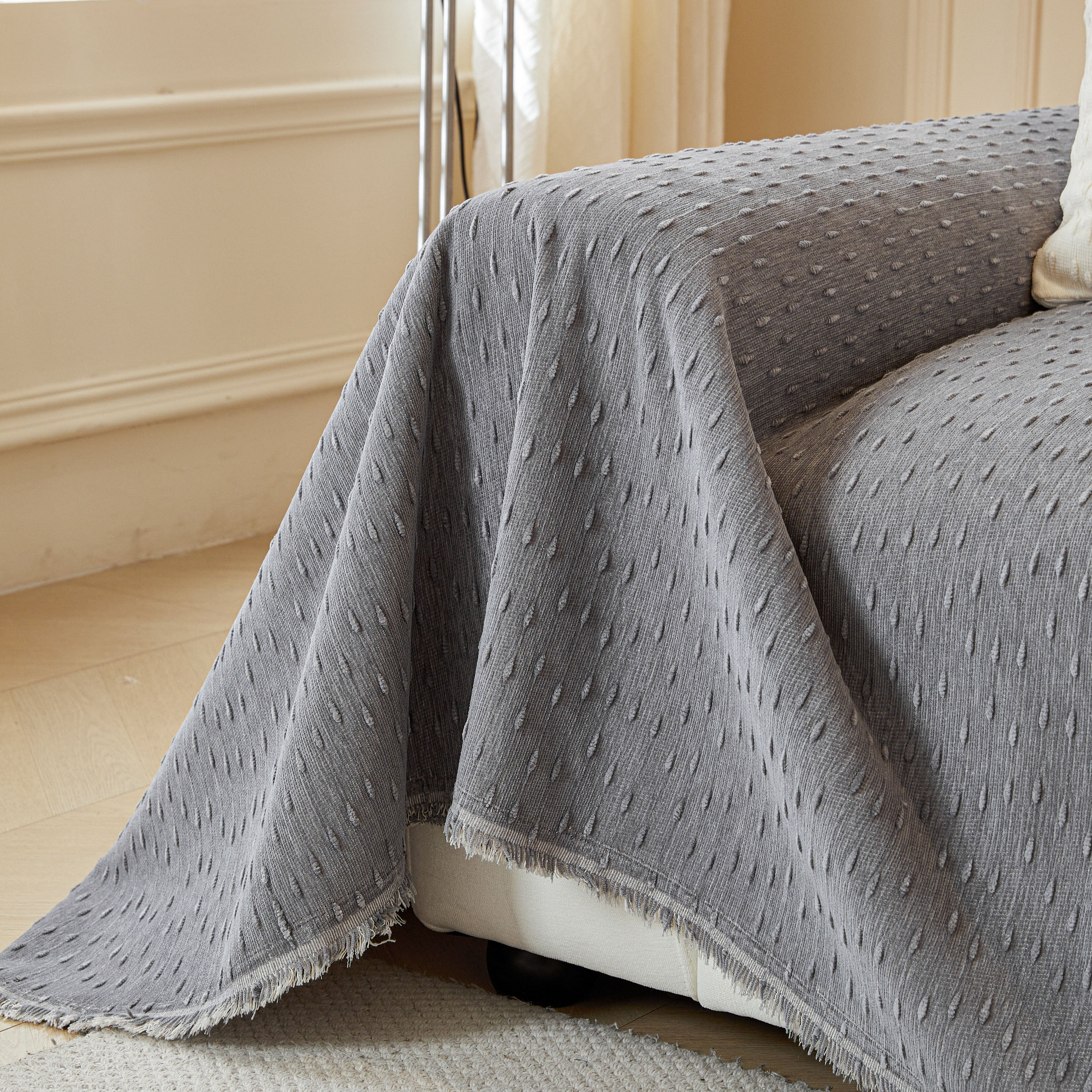 Textured Throw Blanket with 3D Dobby Weave, Minimalist Furniture Protector for Couch